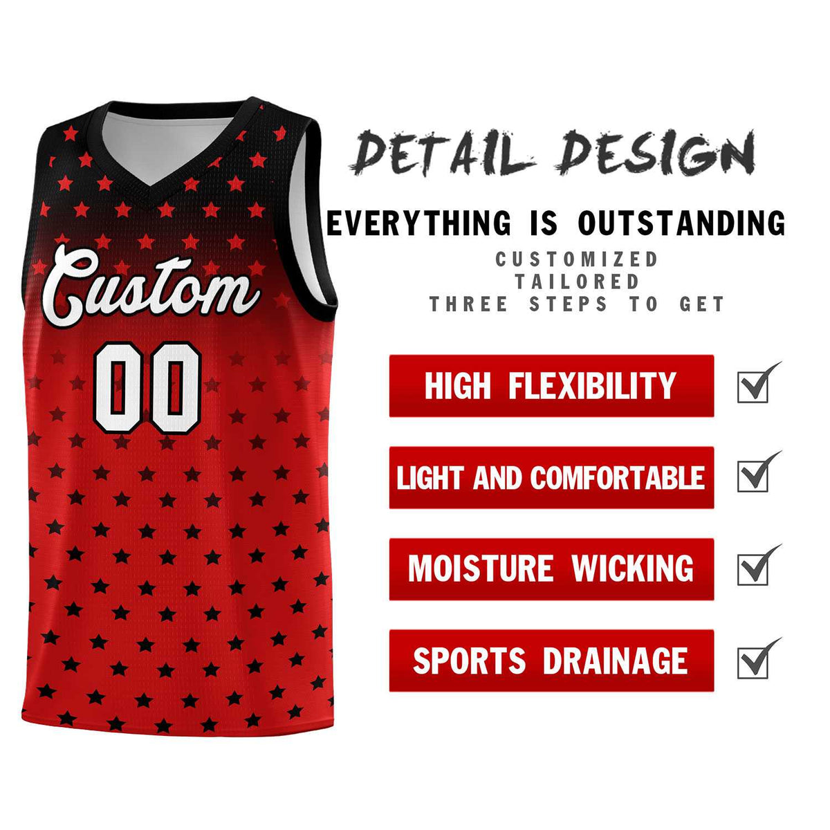 Custom Black Red Gradient Start Pattern Basketball Jersey Kits|KXKSHOP