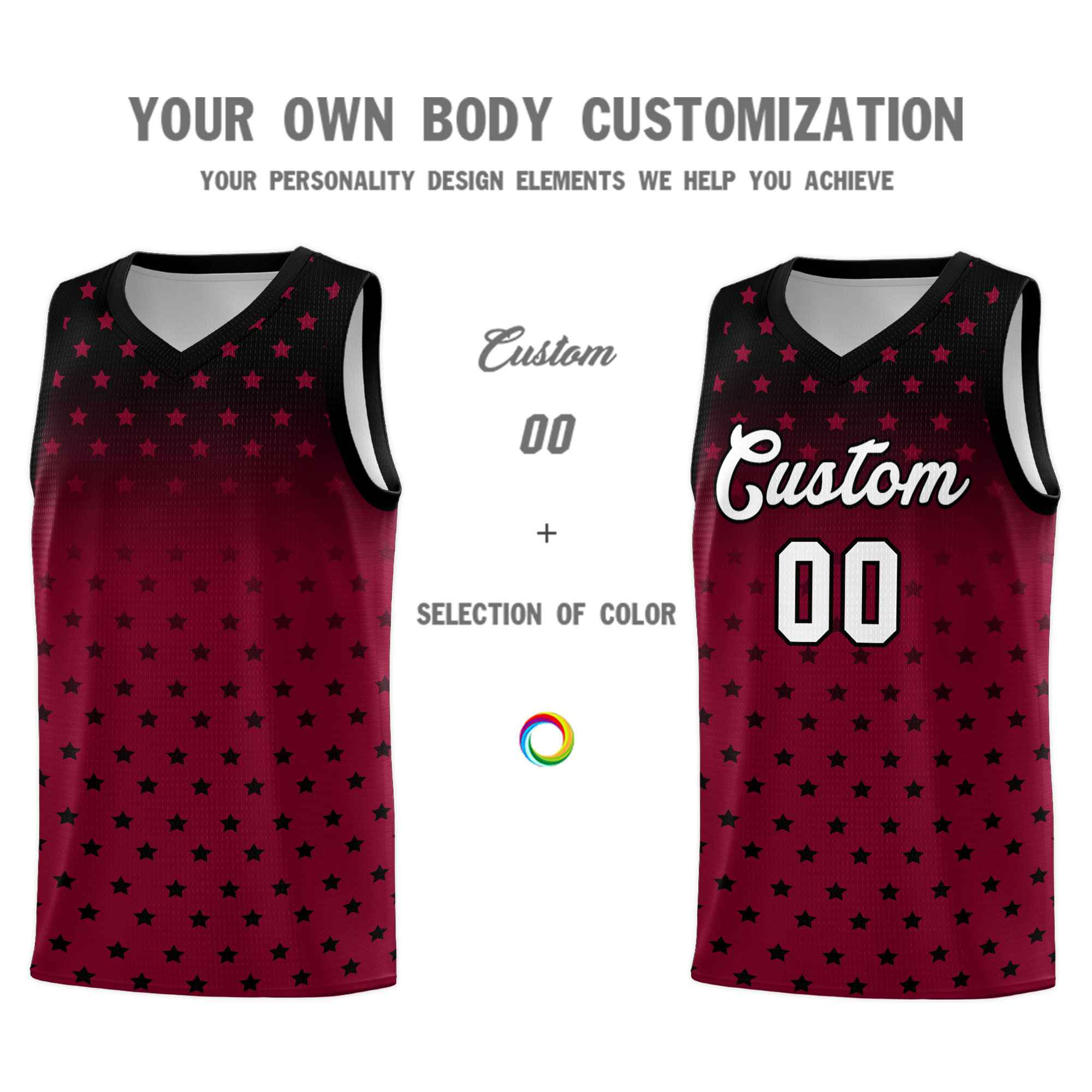 Custom Black Crimson Gradient Start Pattern Basketball Jersey Kits|KXKSHOP