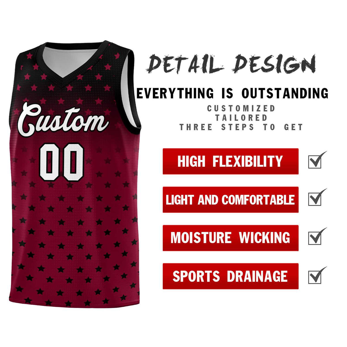 Custom Black Crimson Gradient Start Pattern Basketball Jersey Kits|KXKSHOP