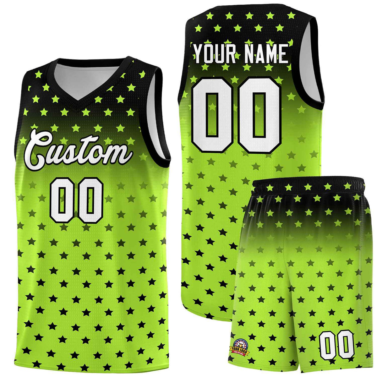 Custom Black Light Green Gradient Start Pattern Basketball Jersey Kits|KXKSHOP