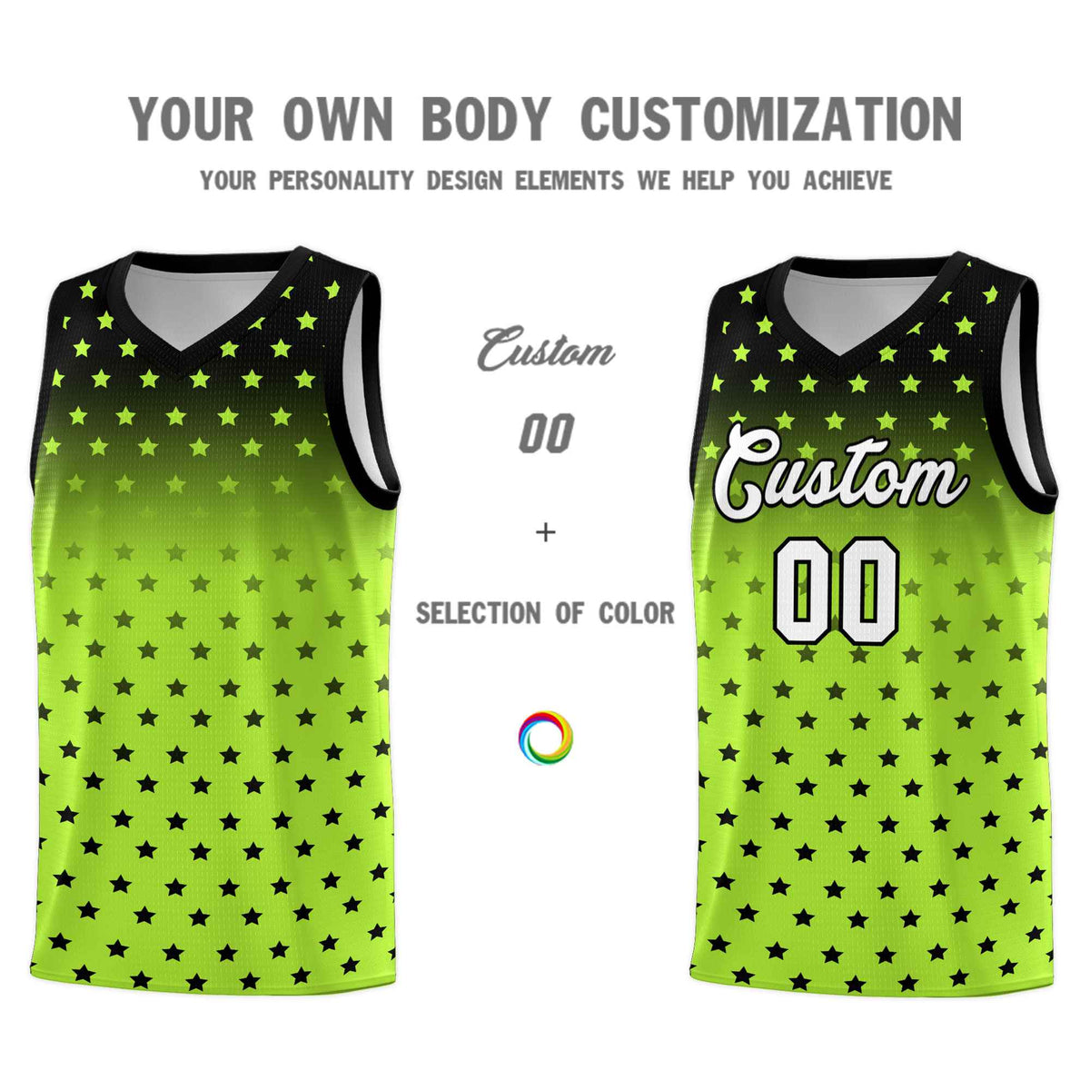 Custom Black Light Green Gradient Start Pattern Basketball Jersey Kits|KXKSHOP