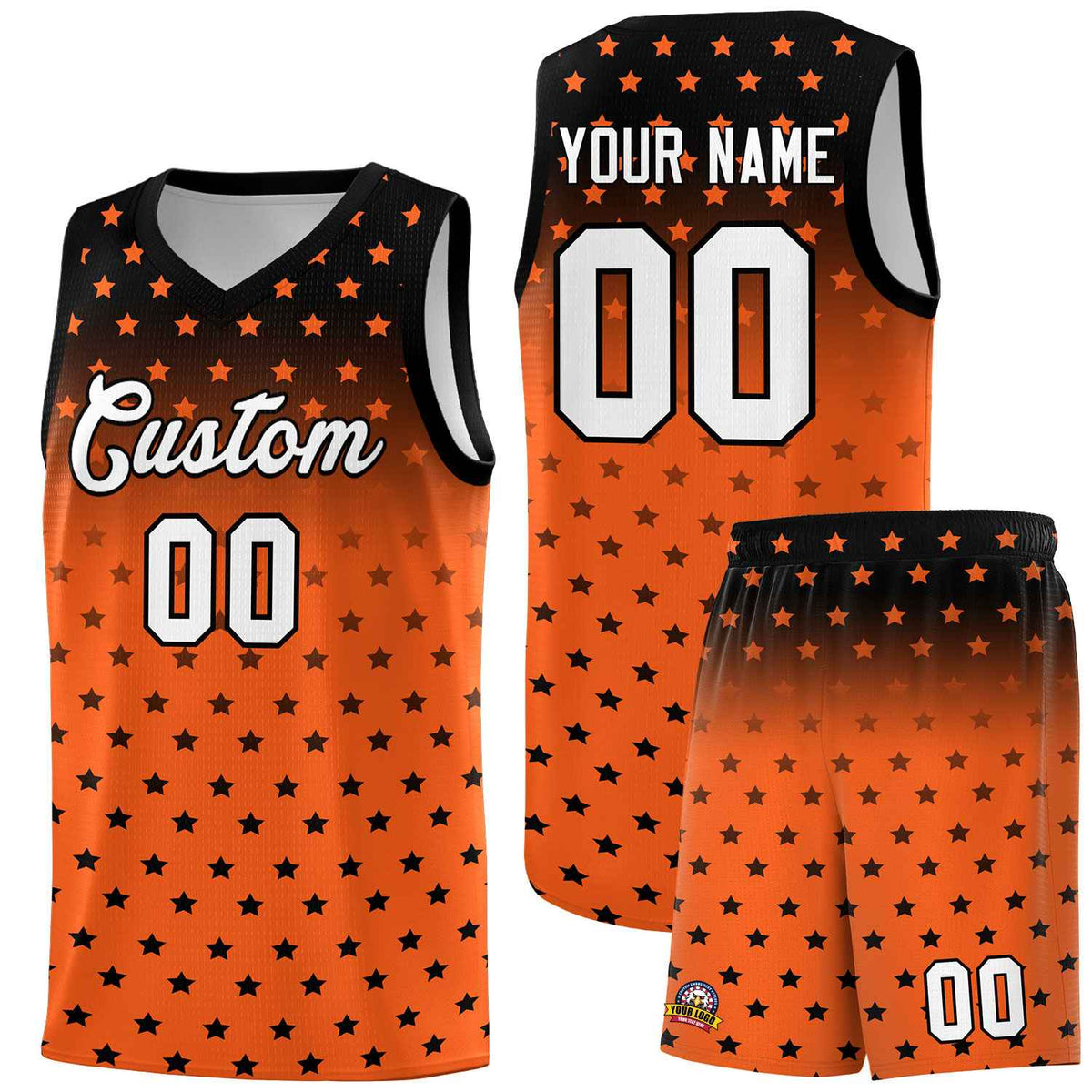Custom Black Orange Gradient Start Pattern Basketball Jersey Kits|KXKSHOP