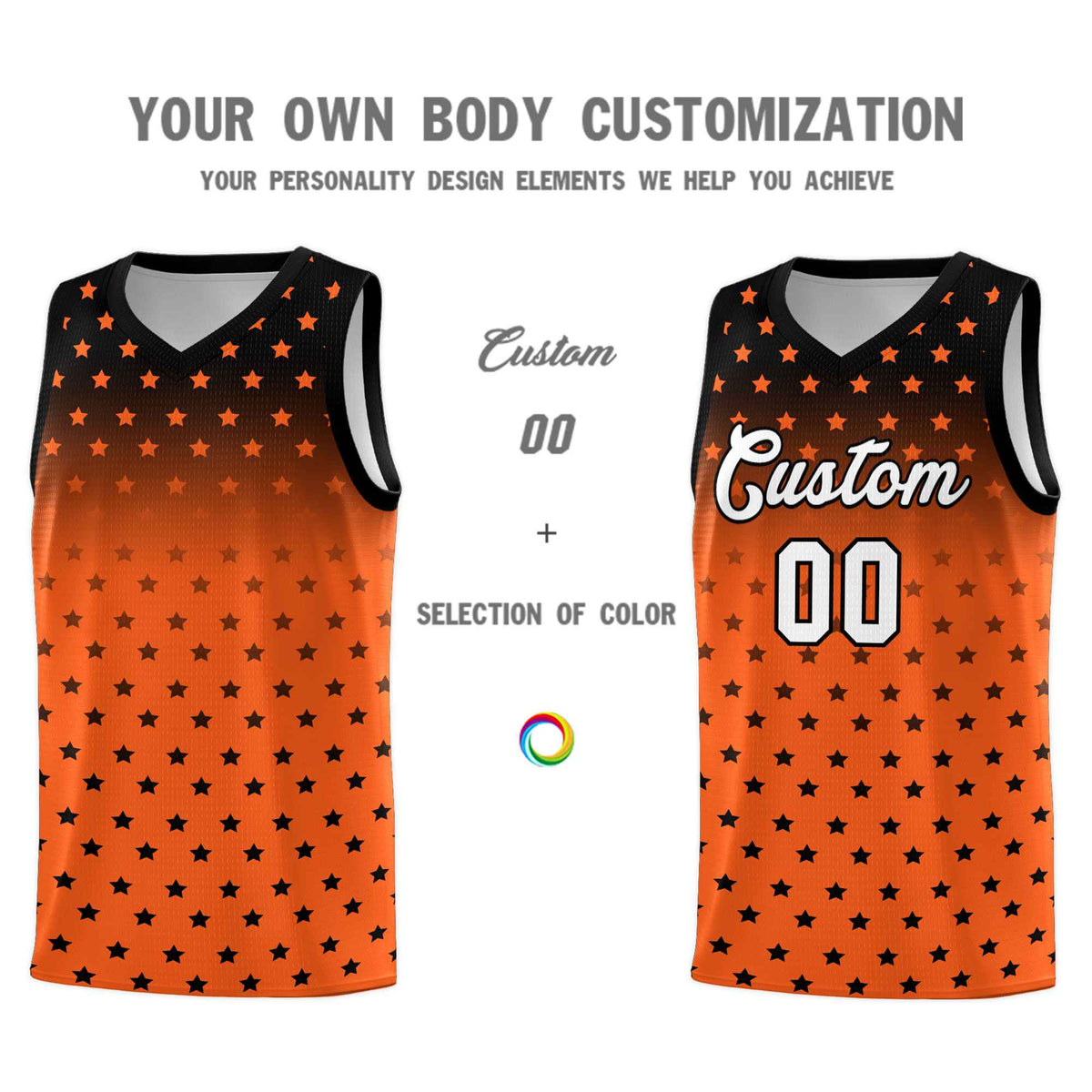 Custom Black Orange Gradient Start Pattern Basketball Jersey Kits|KXKSHOP