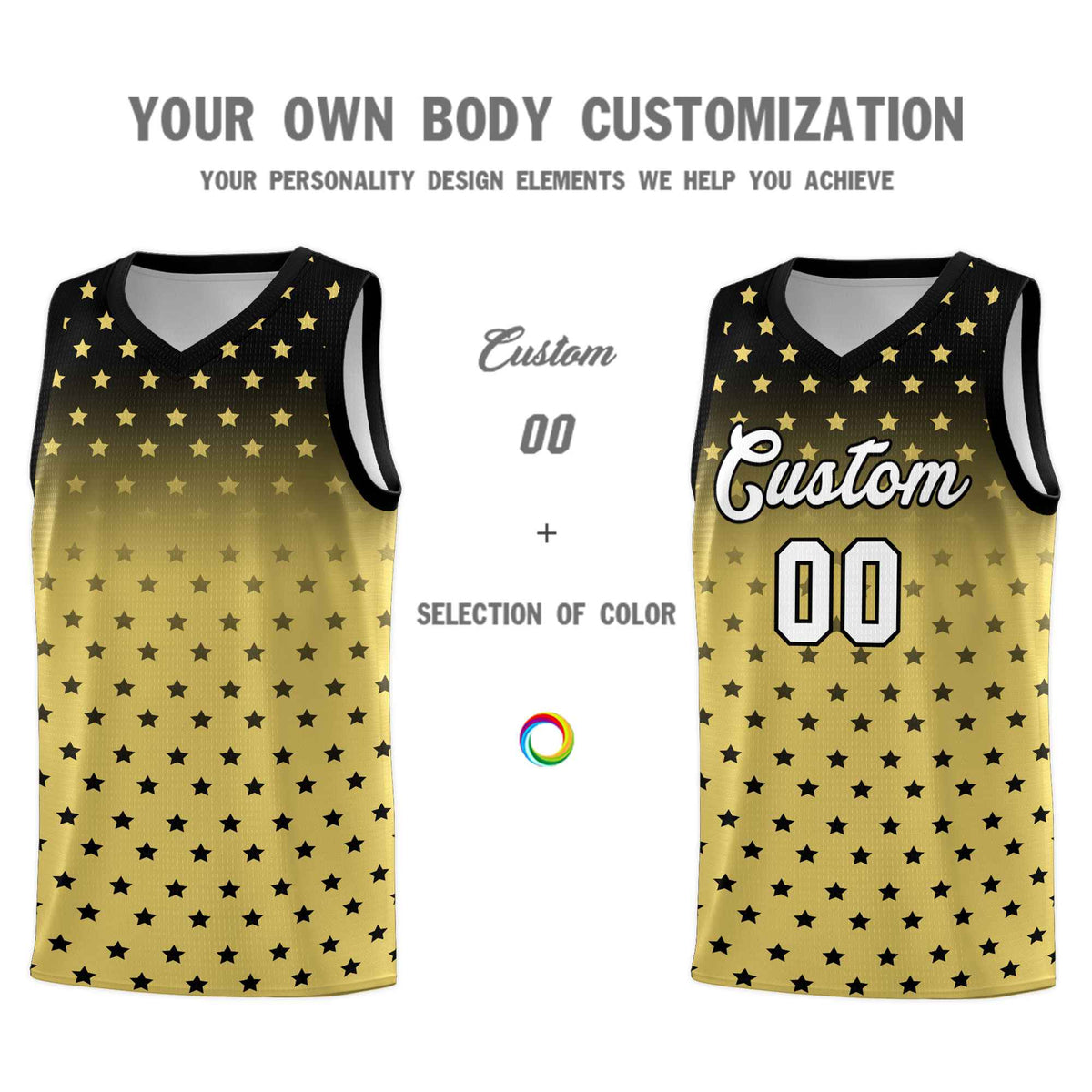 Custom Black Old Gold Gradient Start Pattern Basketball Jersey Kits|KXKSHOP