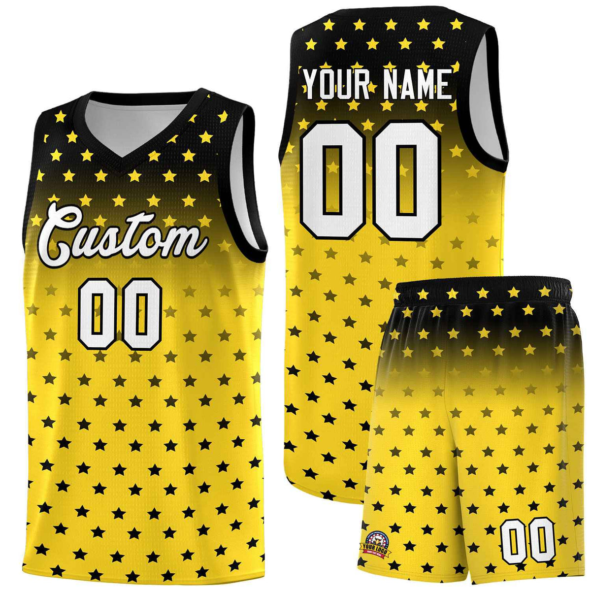 Custom Black Gold Gradient Start Pattern Basketball Jersey Kits|KXKSHOP
