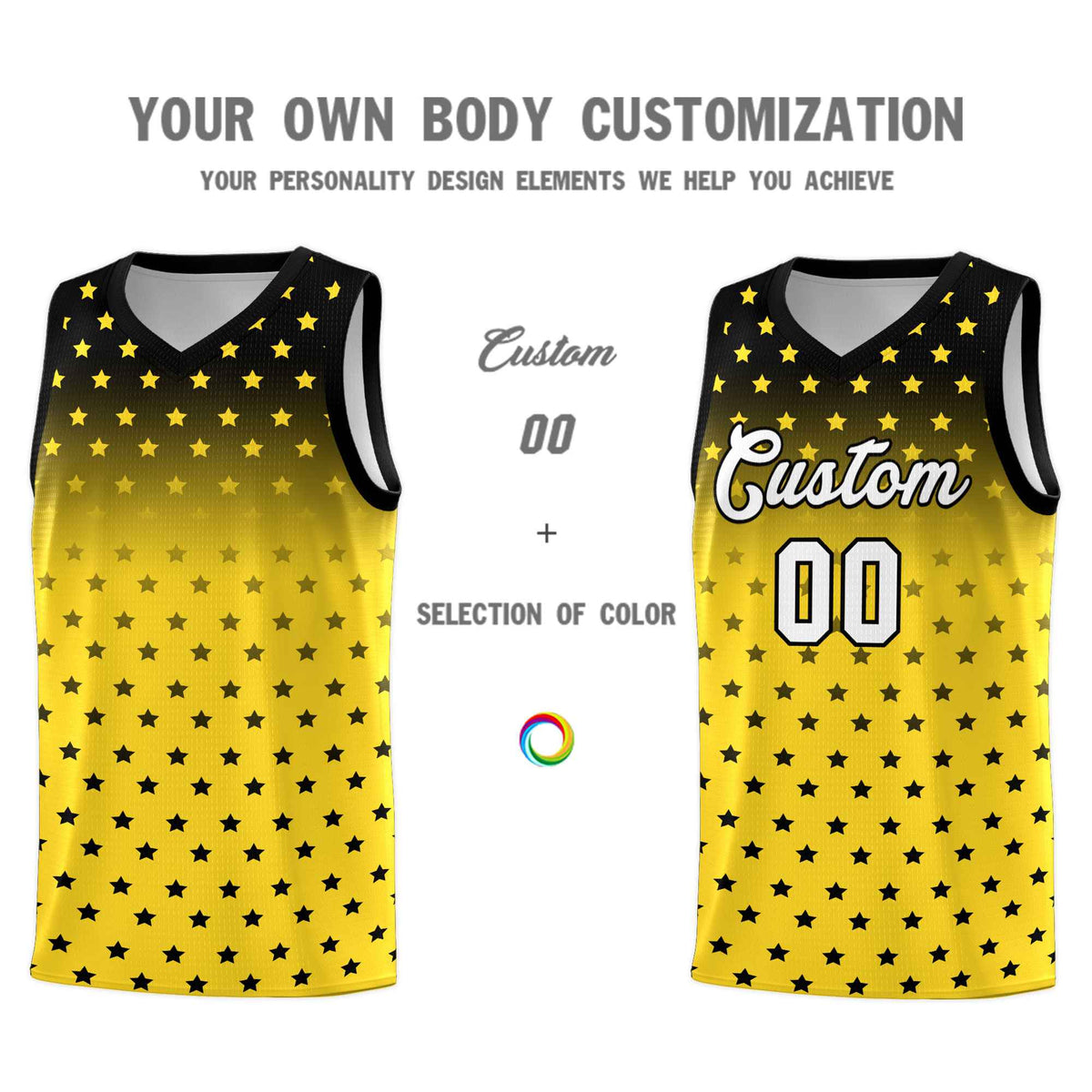 Custom Black Gold Gradient Start Pattern Basketball Jersey Kits|KXKSHOP