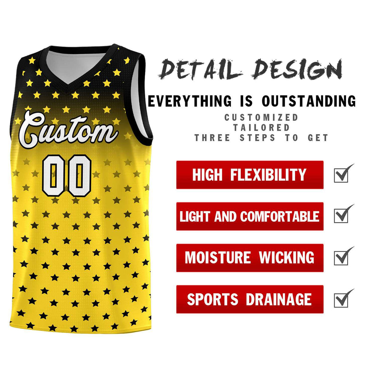 Custom Black Gold Gradient Start Pattern Basketball Jersey Kits|KXKSHOP