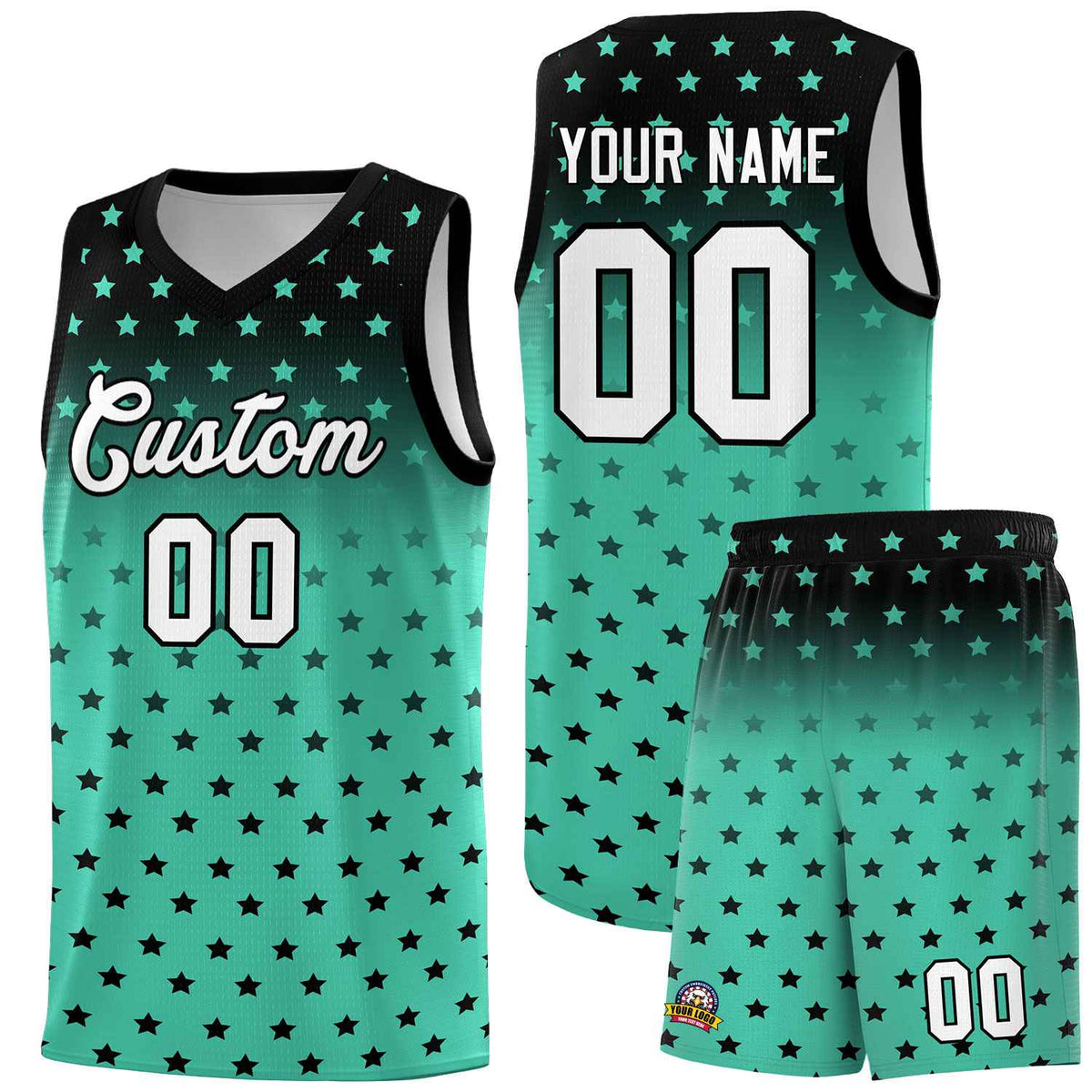 Custom Black Bright Green Gradient Start Pattern Basketball Jersey Kits|KXKSHOP