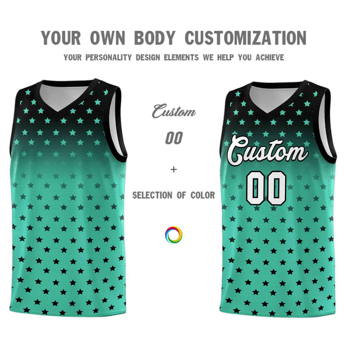 Custom Black Bright Green Gradient Start Pattern Basketball Jersey Kits|KXKSHOP