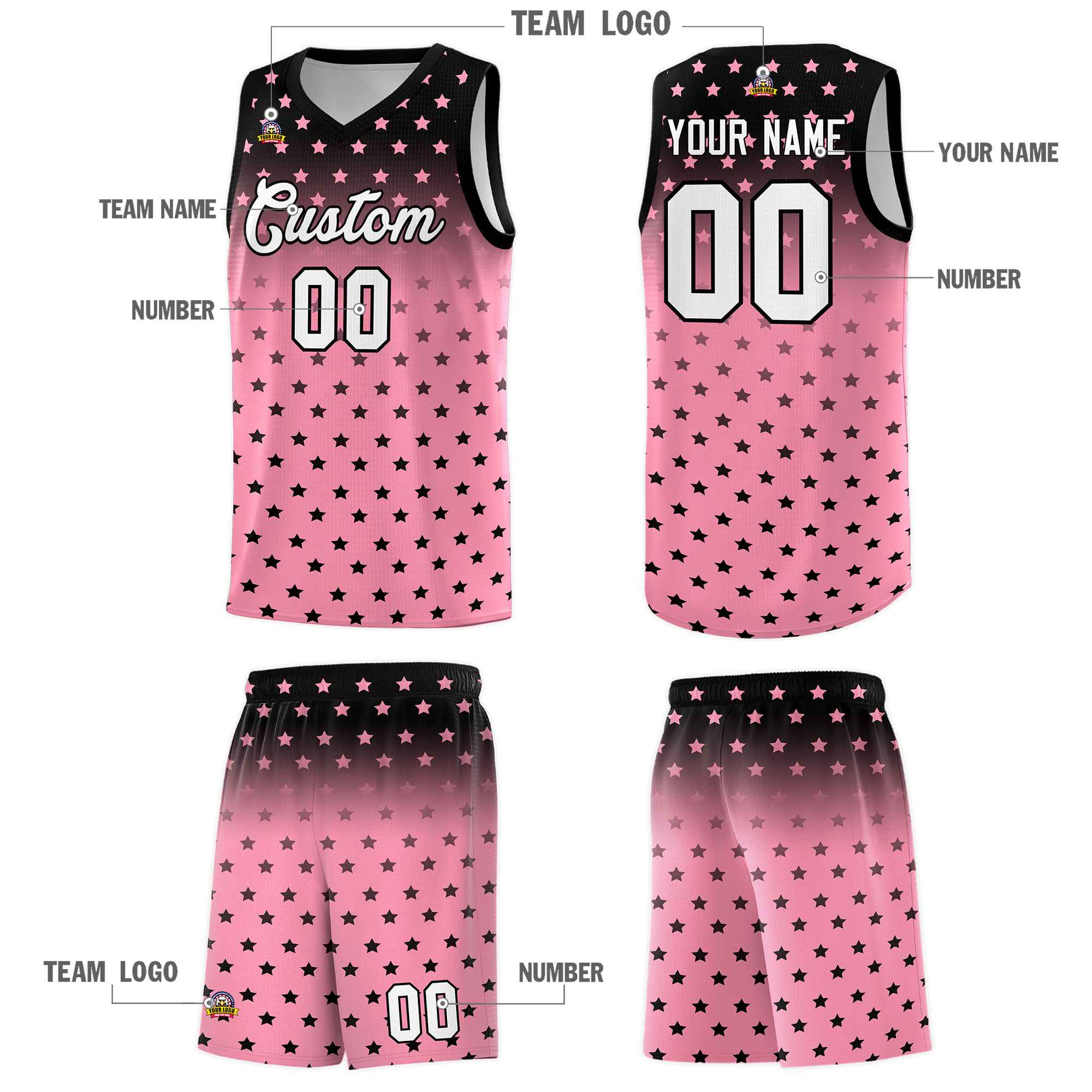 Custom Black Bright Green Gradient Start Pattern Basketball Jersey Kits|KXKSHOP