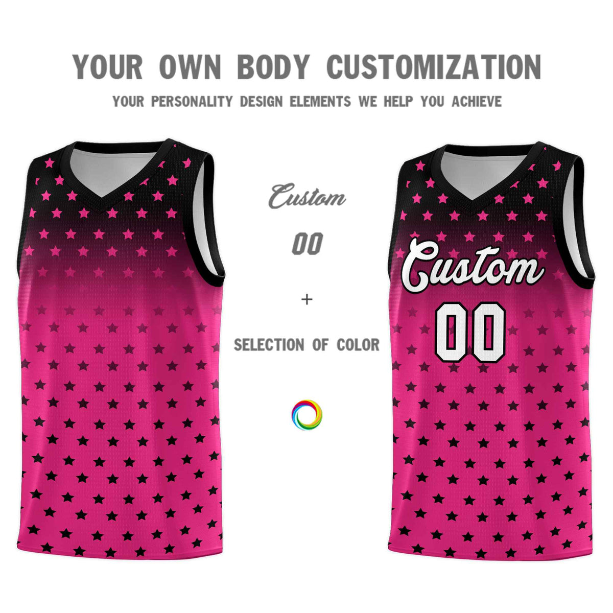 Custom Black Pink Gradient Start Pattern Basketball Jersey Kits|KXKSHOP