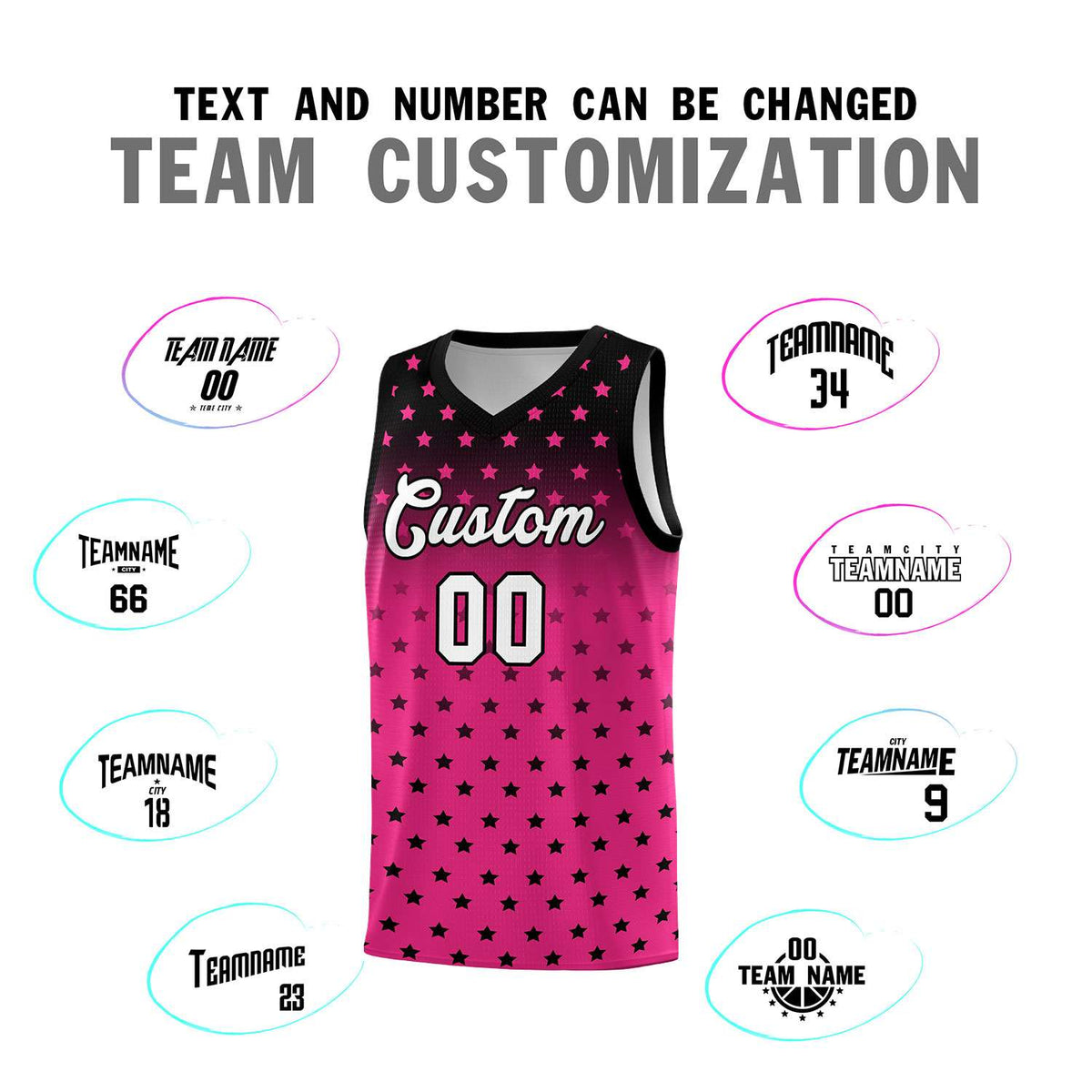 Custom Black Pink Gradient Start Pattern Basketball Jersey Kits|KXKSHOP