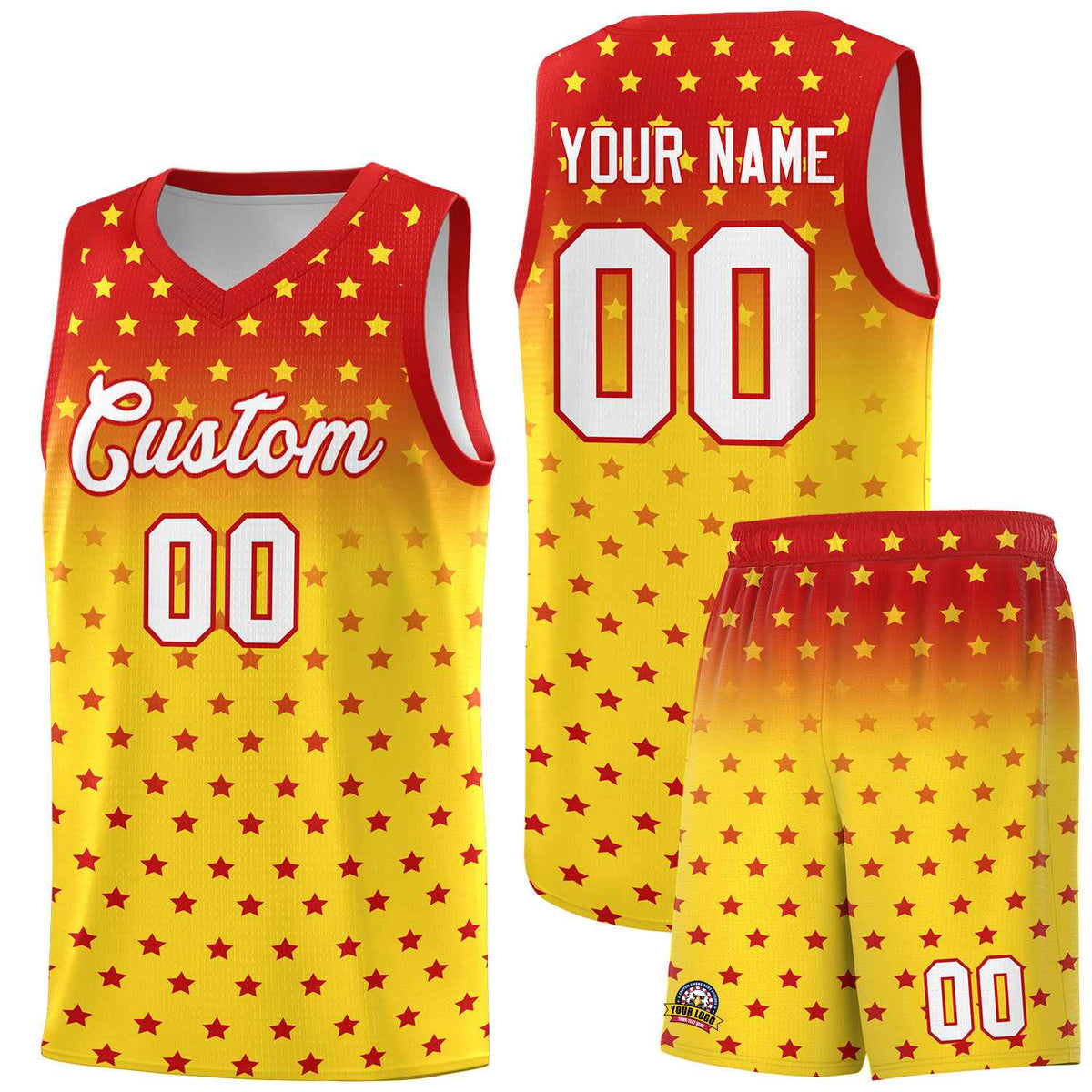 Custom Red Gold Gradient Start Pattern Basketball Jersey Kits|KXKSHOP