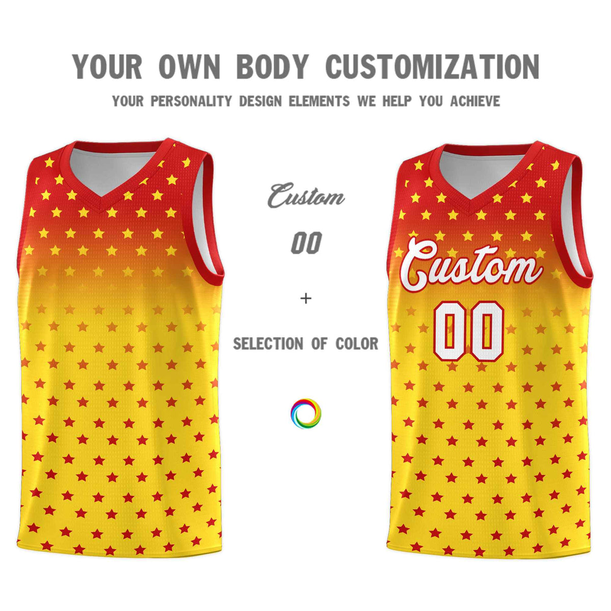 Custom Red Gold Gradient Start Pattern Basketball Jersey Kits|KXKSHOP