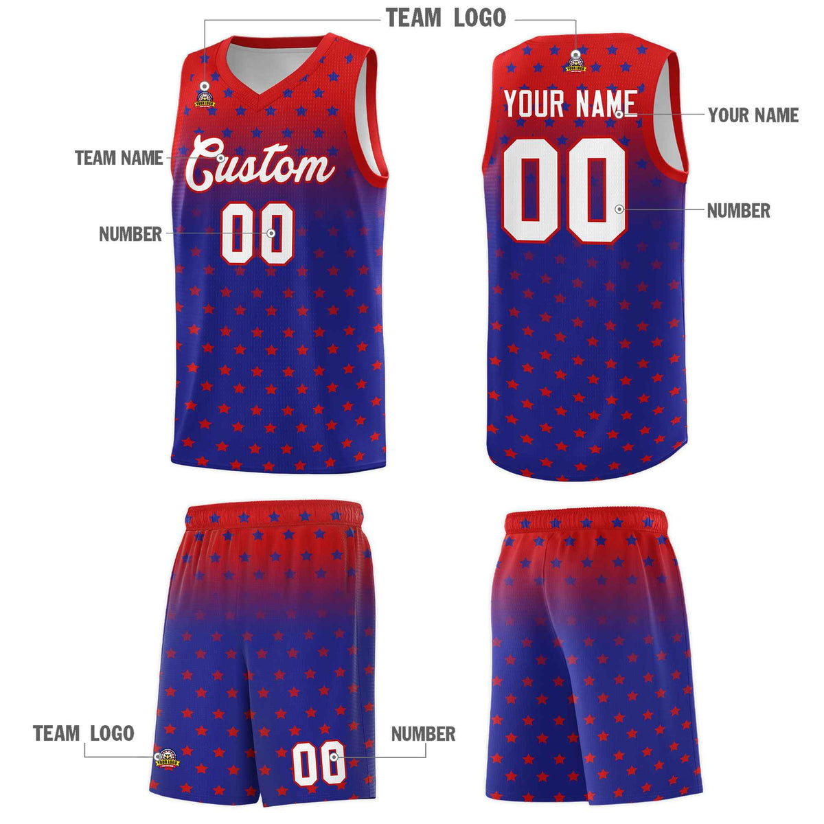 Custom Red Royal Gradient Start Pattern Basketball Jersey Kits|KXKSHOP