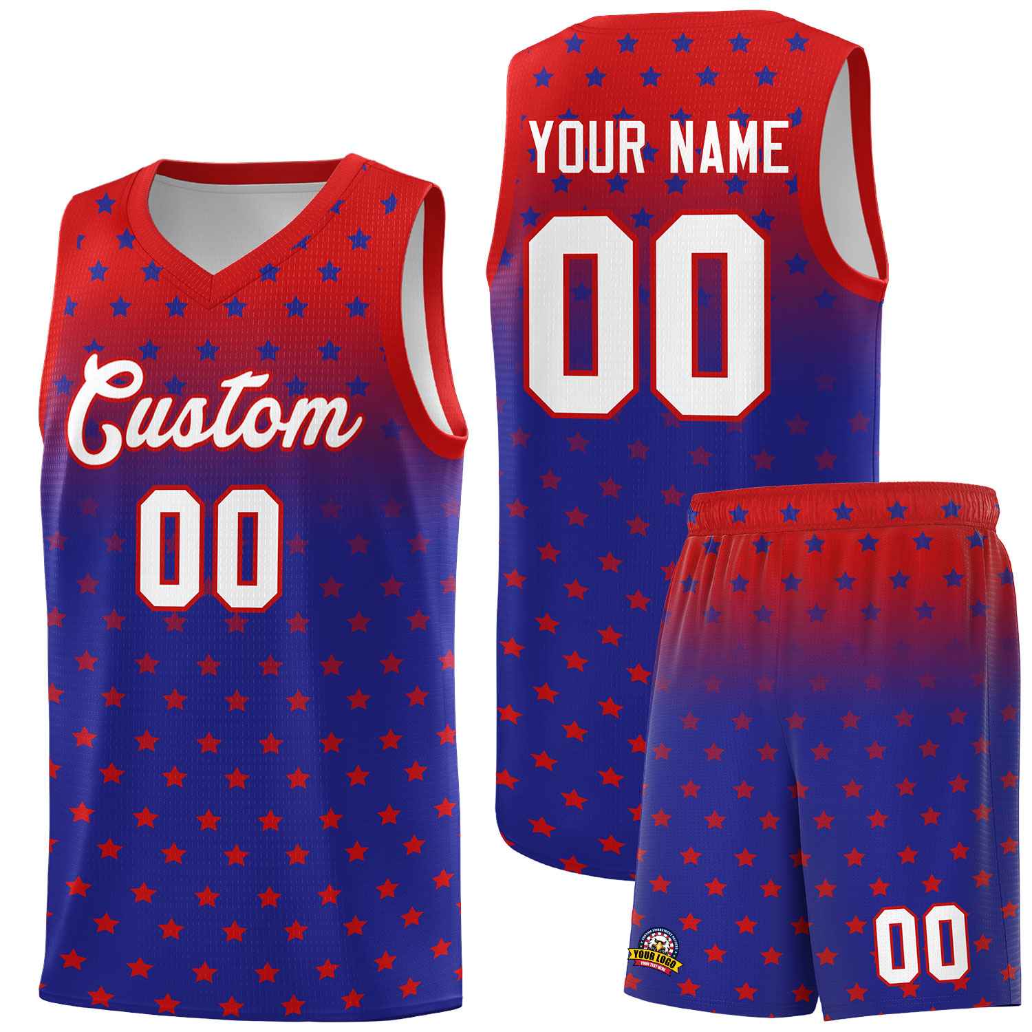 Custom Red Royal Gradient Start Pattern Basketball Jersey Kits|KXKSHOP