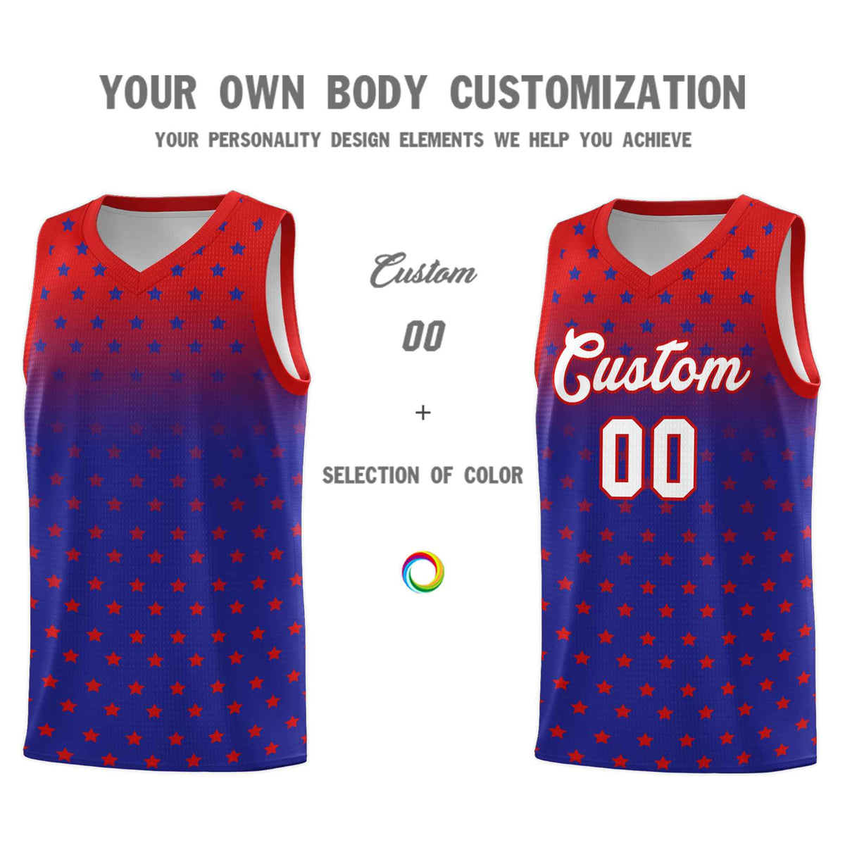 Custom Red Royal Gradient Start Pattern Basketball Jersey Kits|KXKSHOP