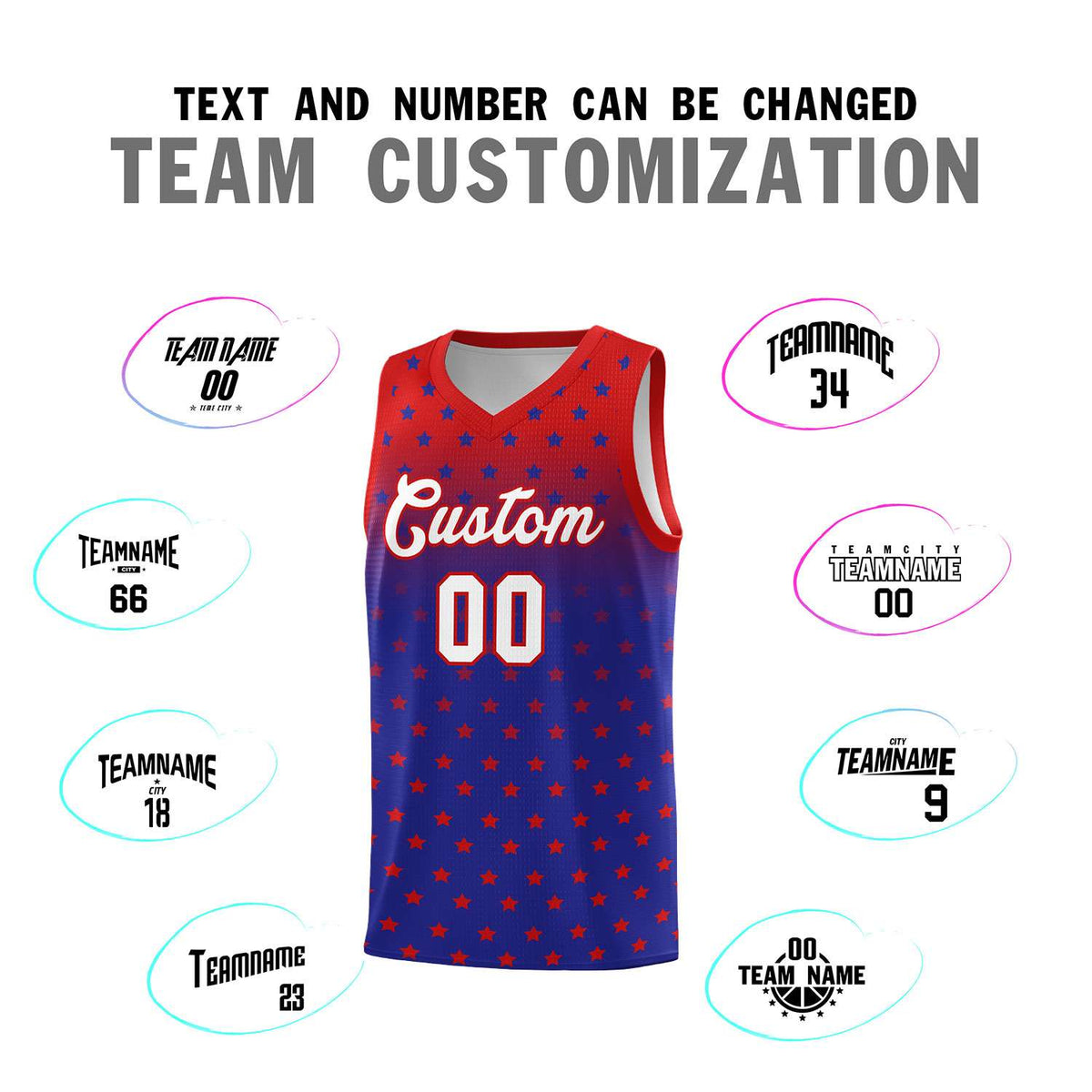 Custom Red Royal Gradient Start Pattern Basketball Jersey Kits|KXKSHOP