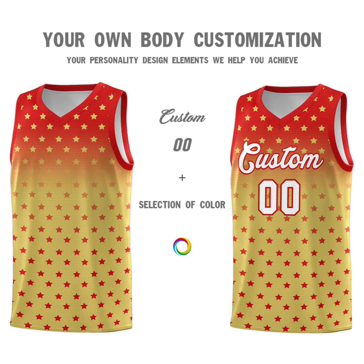 Custom Red Old Gold Gradient Start Pattern Basketball Jersey Kits|KXKSHOP