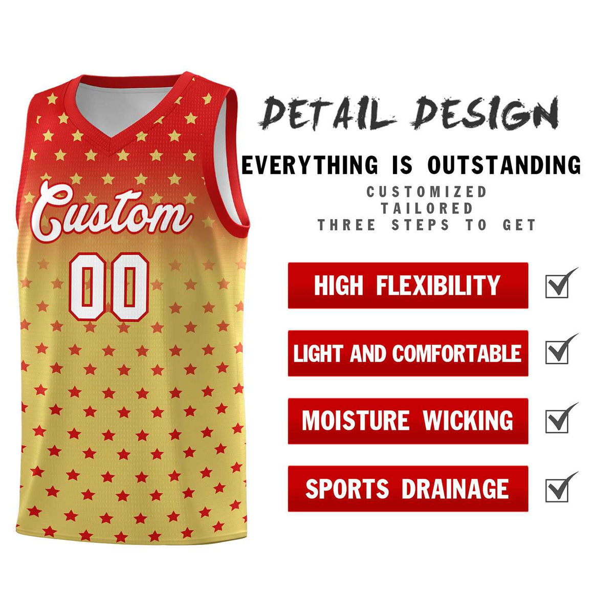 Custom Red Old Gold Gradient Start Pattern Basketball Jersey Kits|KXKSHOP