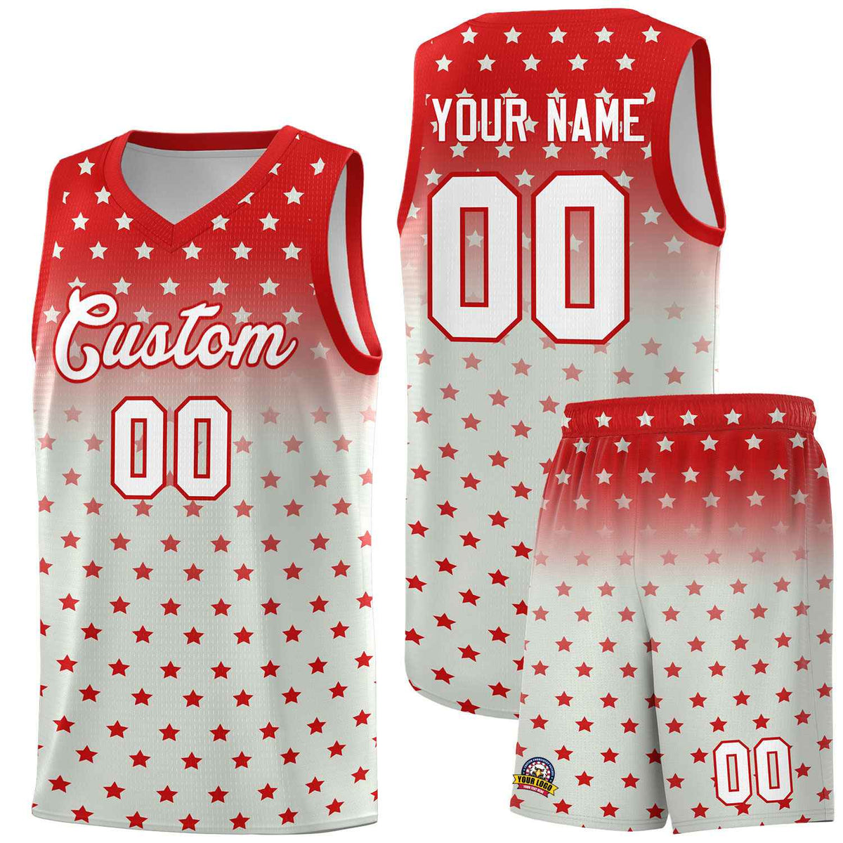 Custom Red Gray Gradient Start Pattern Basketball Jersey Kits|KXKSHOP