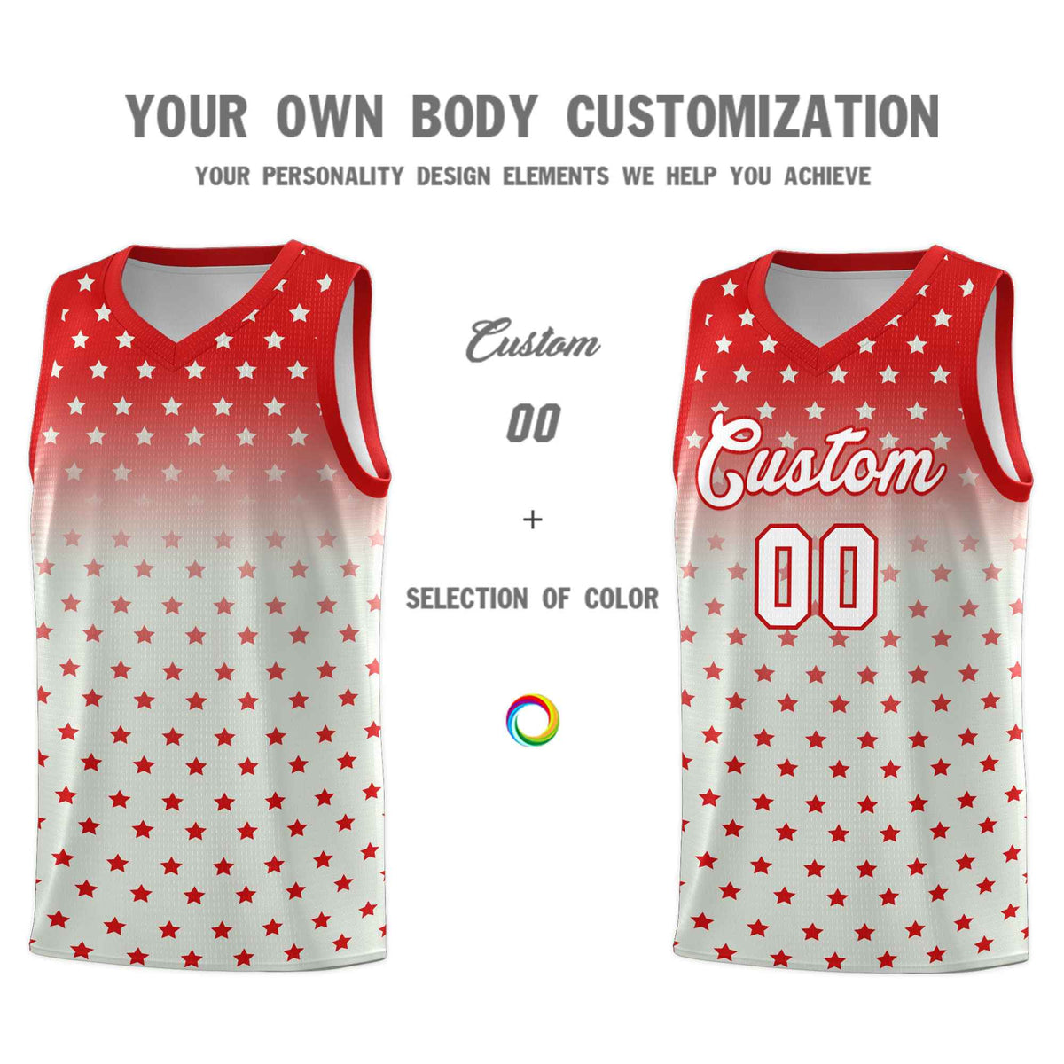 Custom Red Gray Gradient Start Pattern Basketball Jersey Kits|KXKSHOP