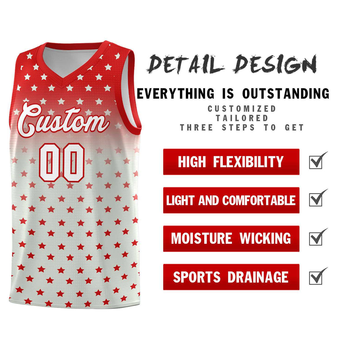 Custom Red Gray Gradient Start Pattern Basketball Jersey Kits|KXKSHOP