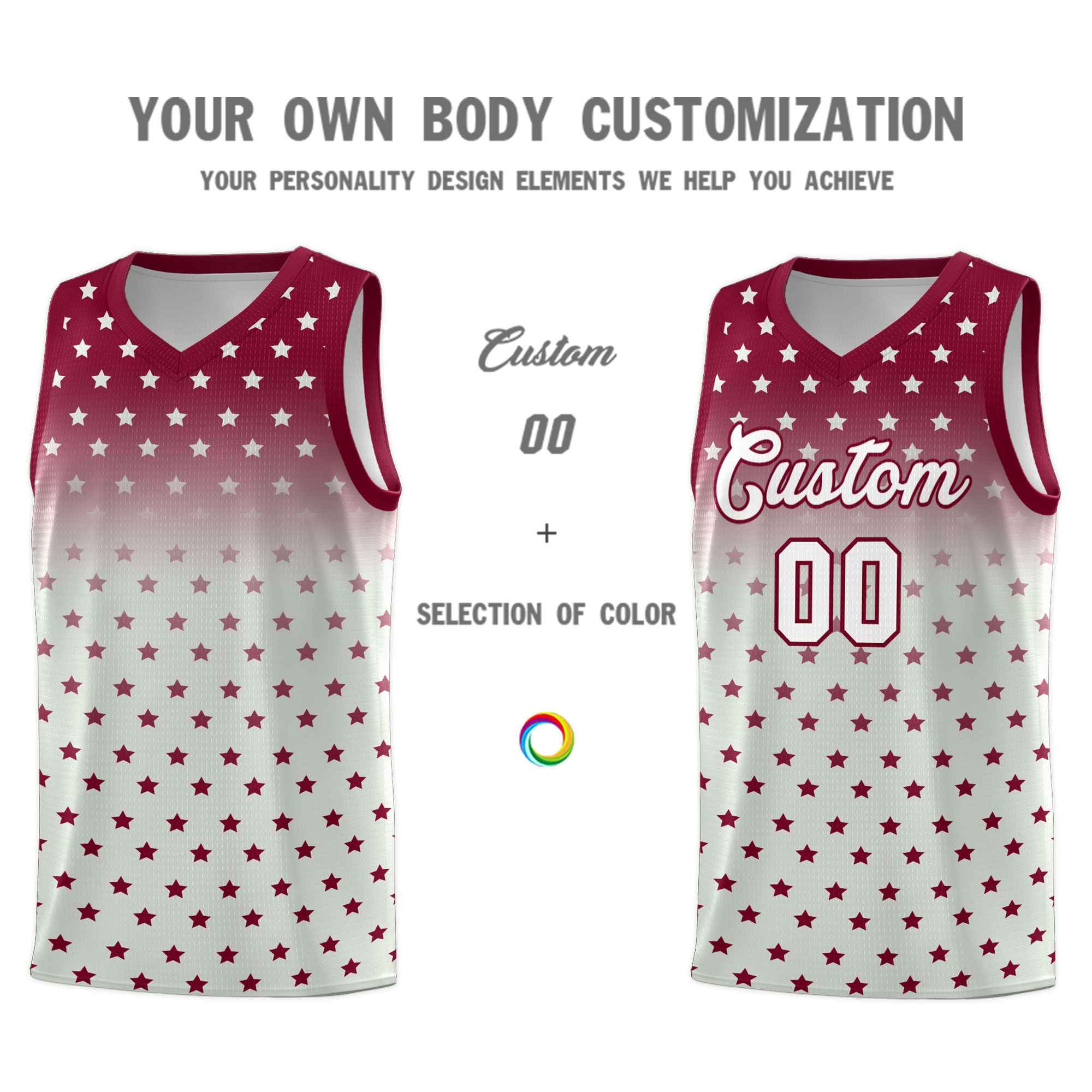Custom Crimson Gray Gradient Start Pattern Basketball Jersey Kits|KXKSHOP