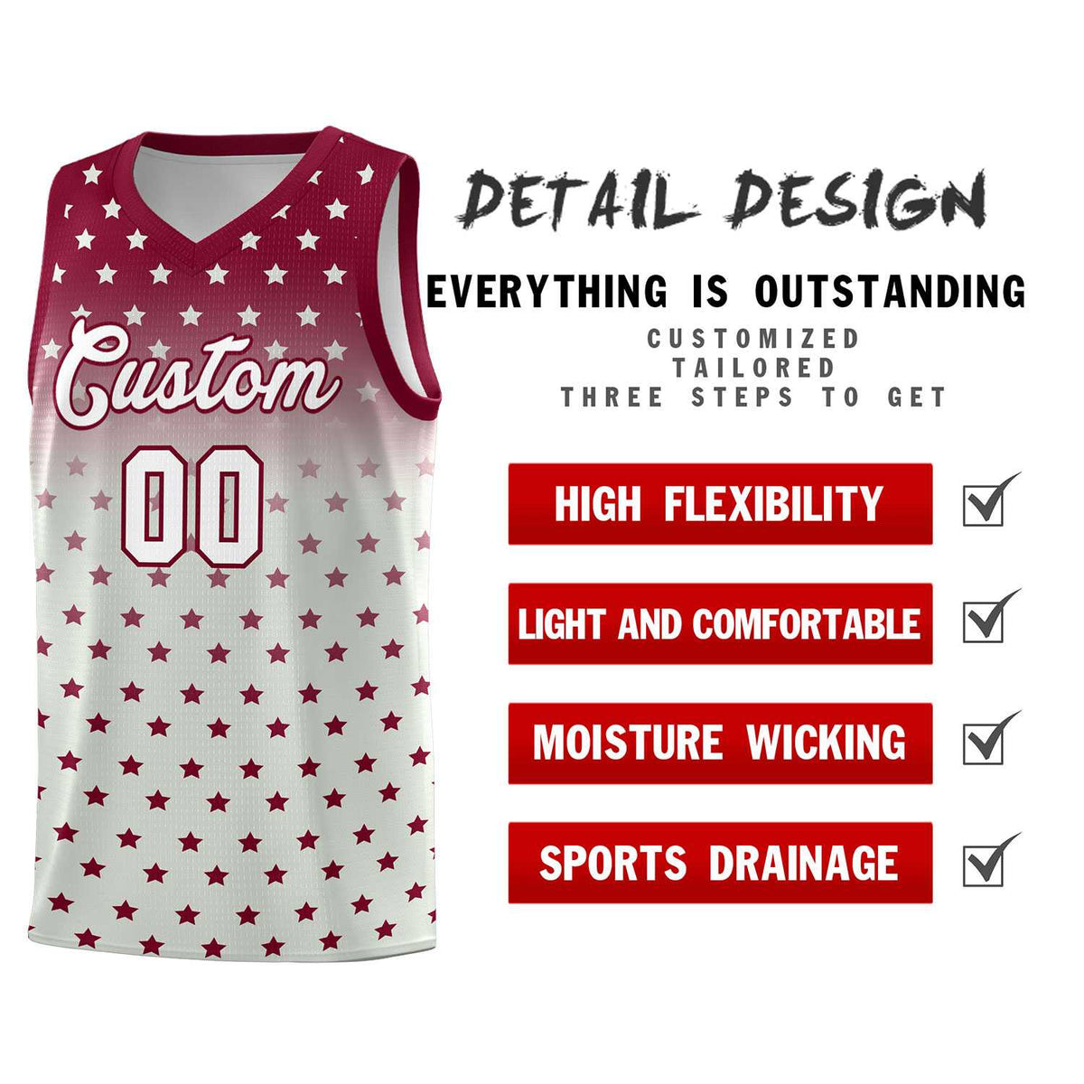 Custom Crimson Gray Gradient Start Pattern Basketball Jersey Kits|KXKSHOP