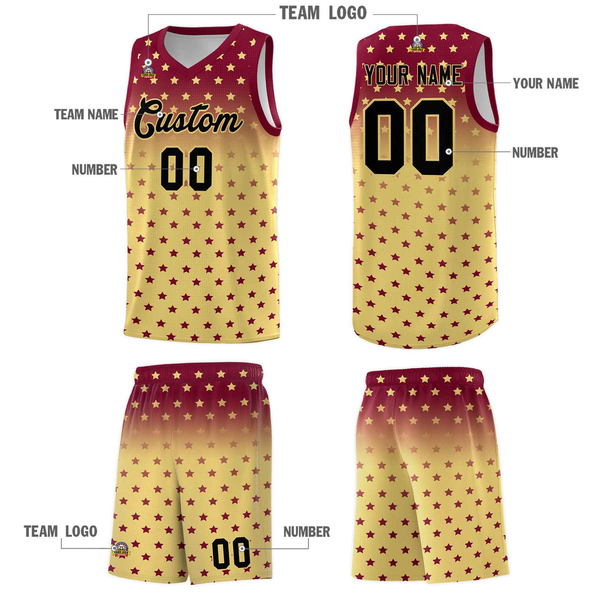 Custom Crimson Khaki Gradient Start Pattern Basketball Jersey Kits|KXKSHOP