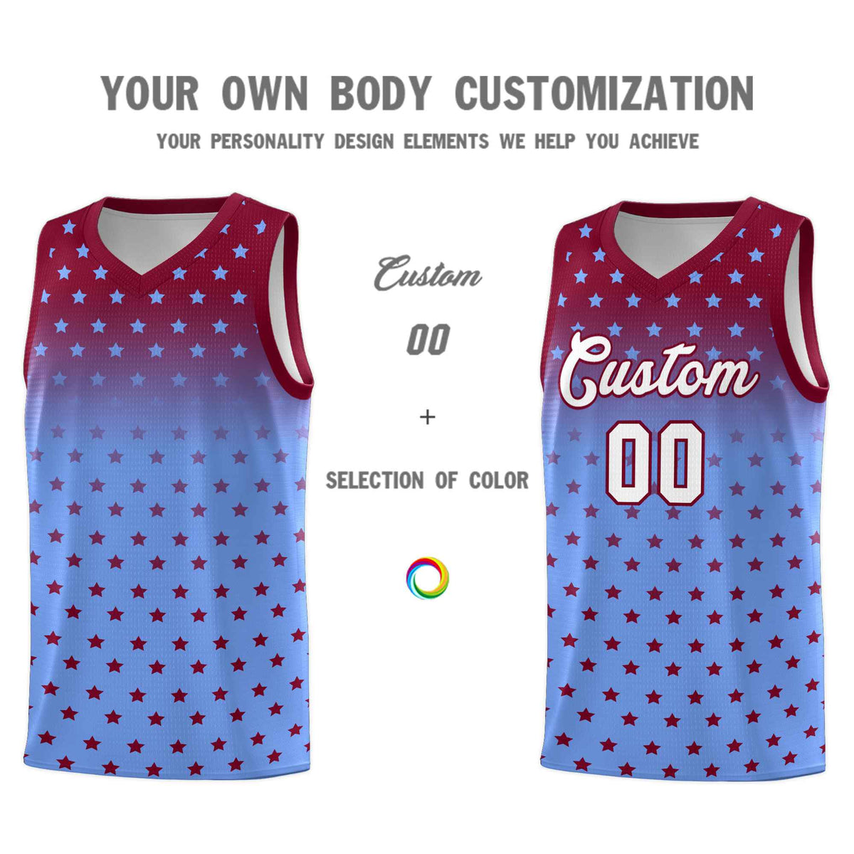 Custom Crimson Light Blue Gradient Start Pattern Basketball Jersey Kits|KXKSHOP