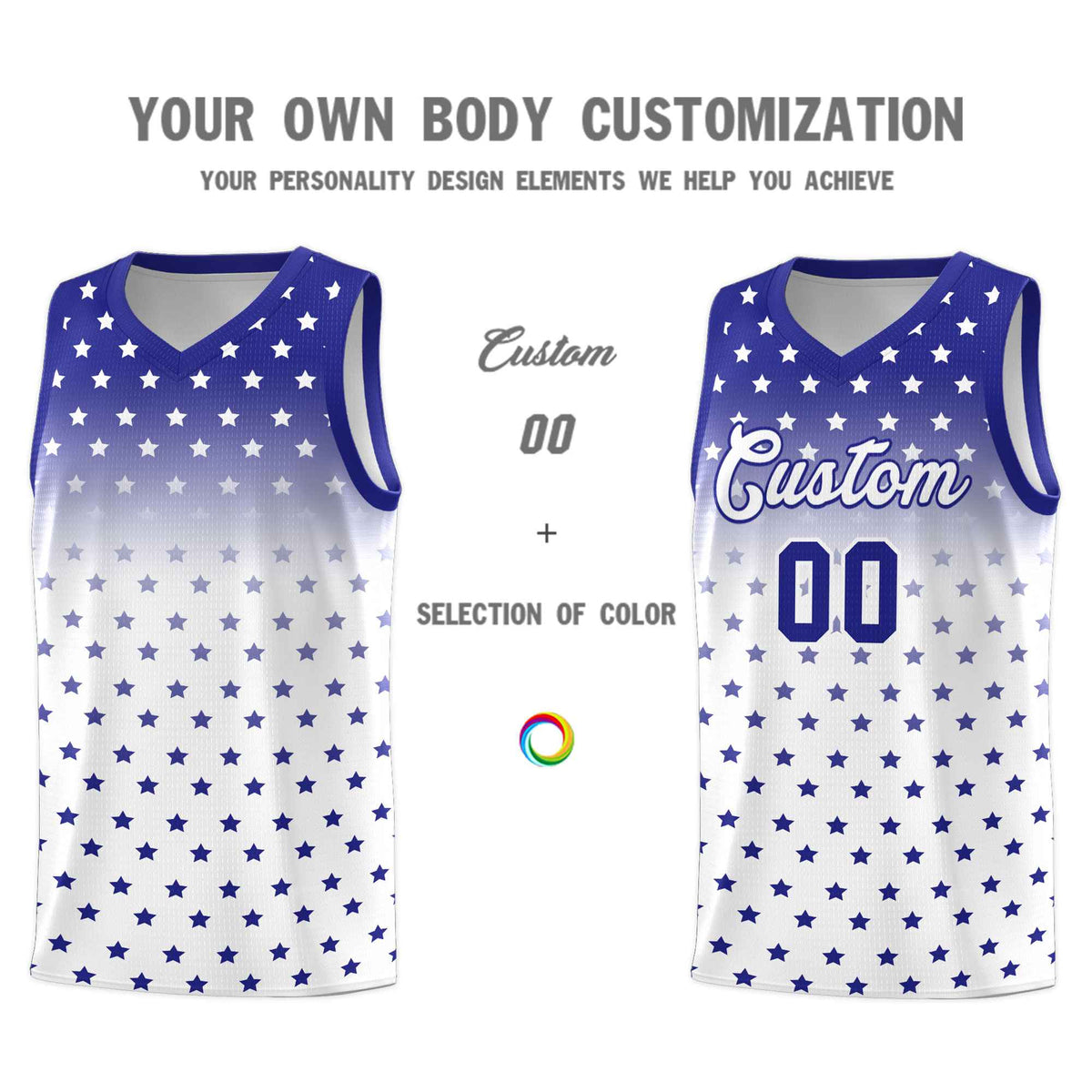 Custom Royal White Gradient Start Pattern Basketball Jersey Kits|KXKSHOP