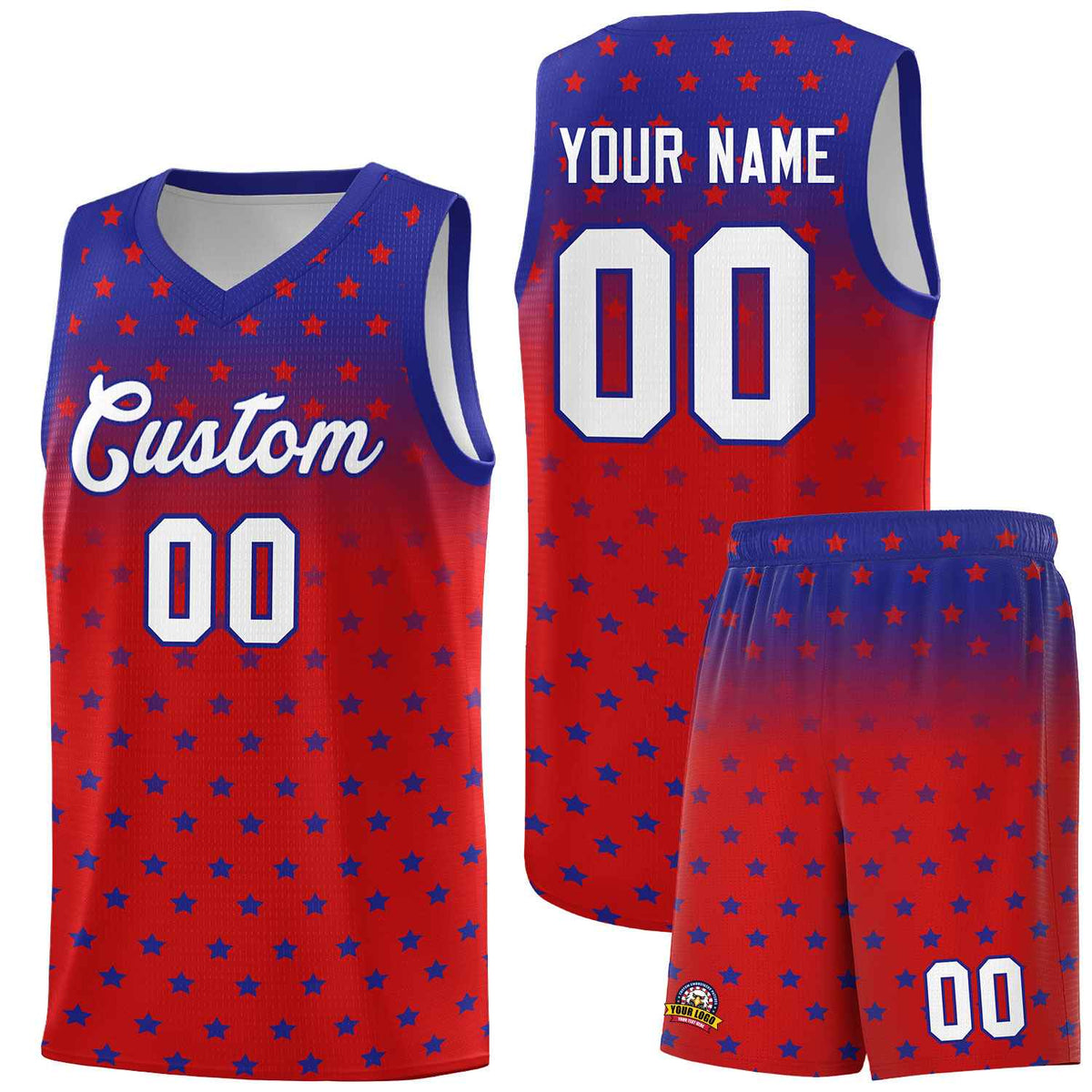 Custom Royal Red Gradient Start Pattern Basketball Jersey Kits|KXKSHOP