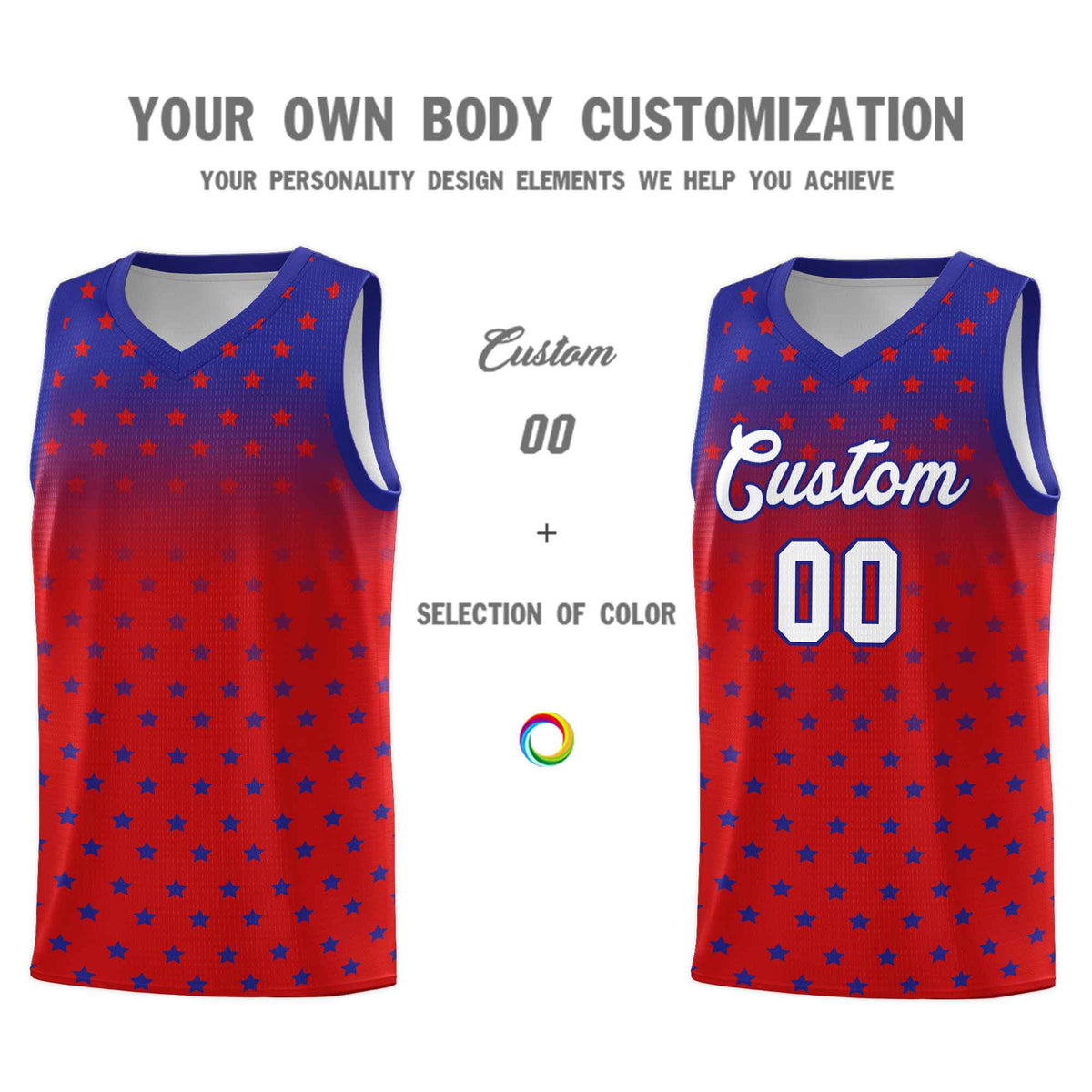 Custom Royal Red Gradient Start Pattern Basketball Jersey Kits|KXKSHOP