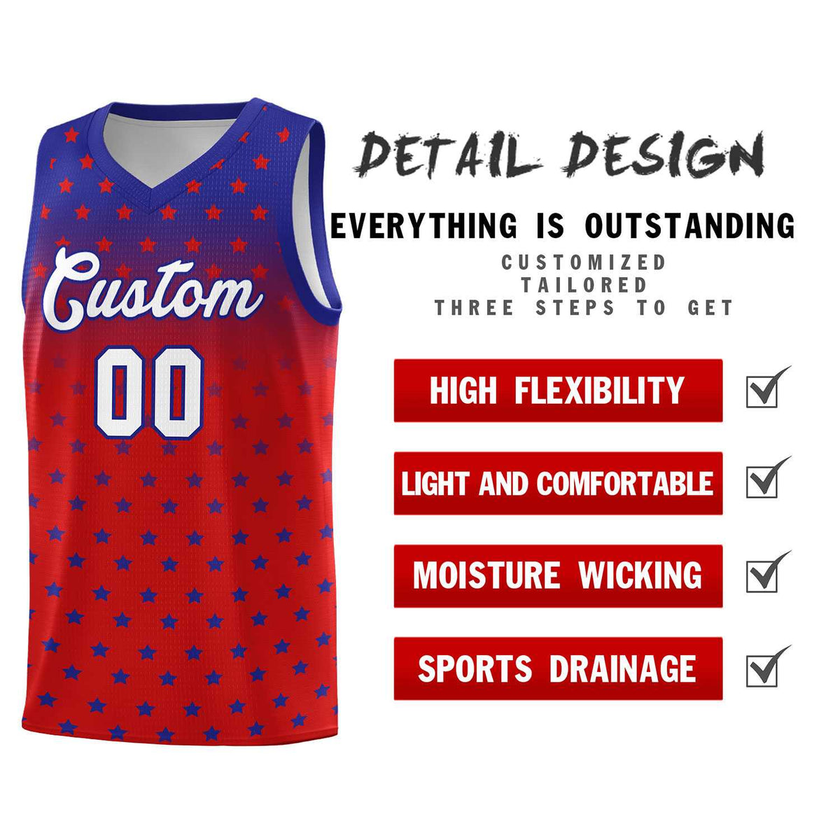 Custom Royal Red Gradient Start Pattern Basketball Jersey Kits|KXKSHOP