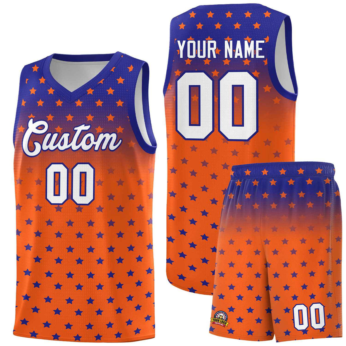 Custom Royal Orange Gradient Start Pattern Basketball Jersey Kits|KXKSHOP