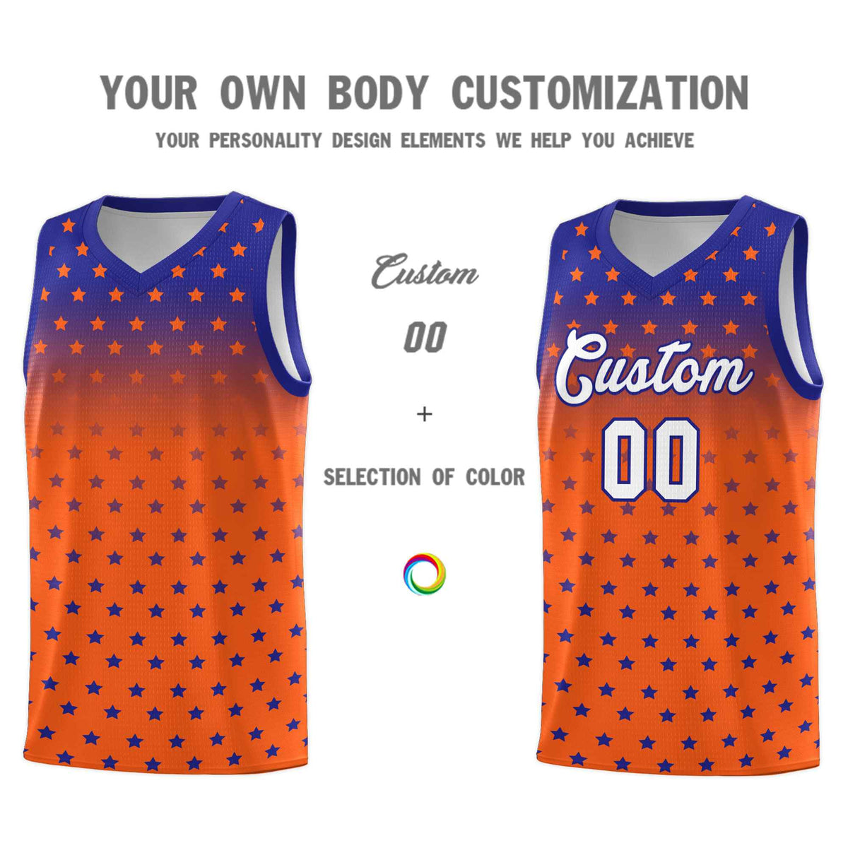 Custom Royal Orange Gradient Start Pattern Basketball Jersey Kits|KXKSHOP