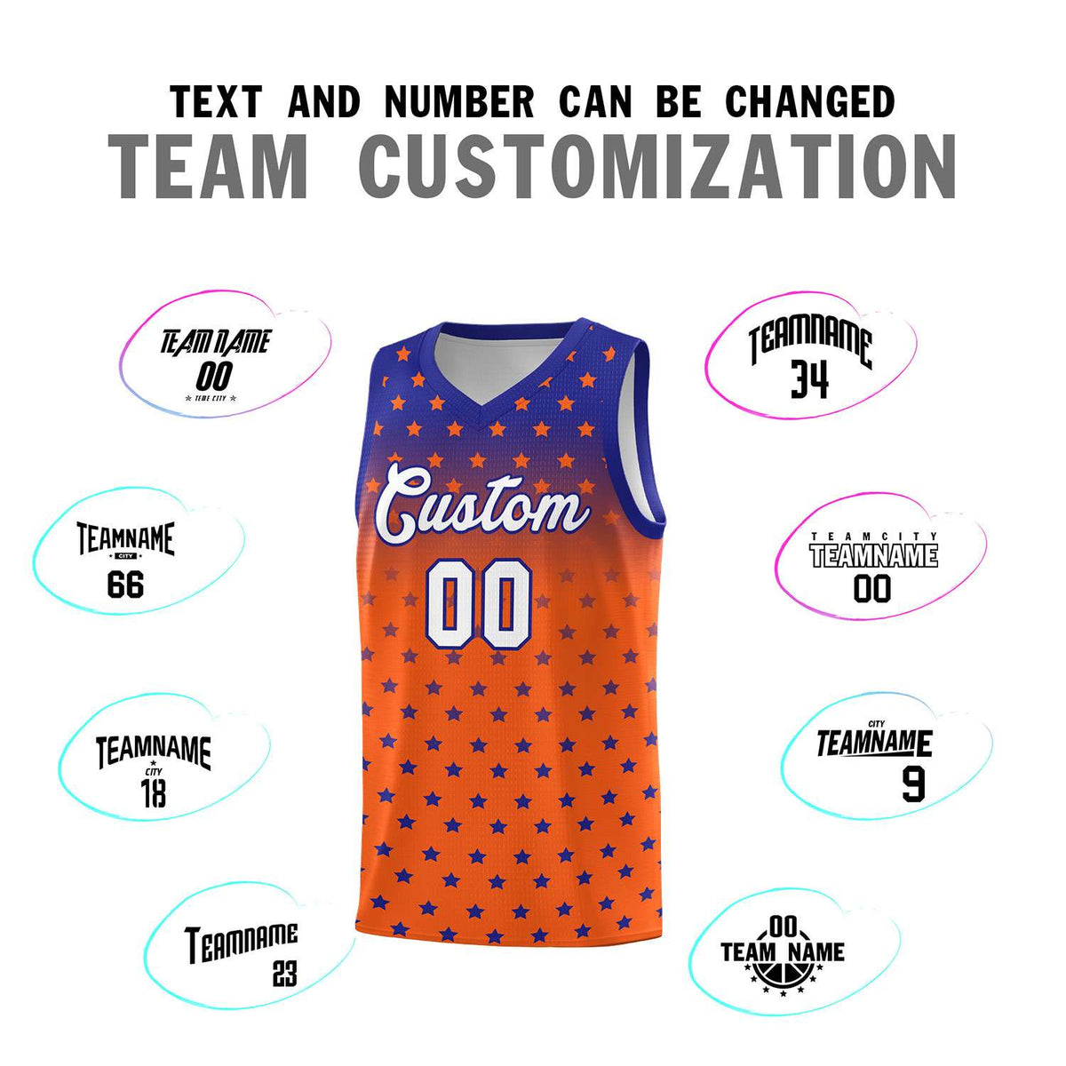 Custom Royal Orange Gradient Start Pattern Basketball Jersey Kits|KXKSHOP