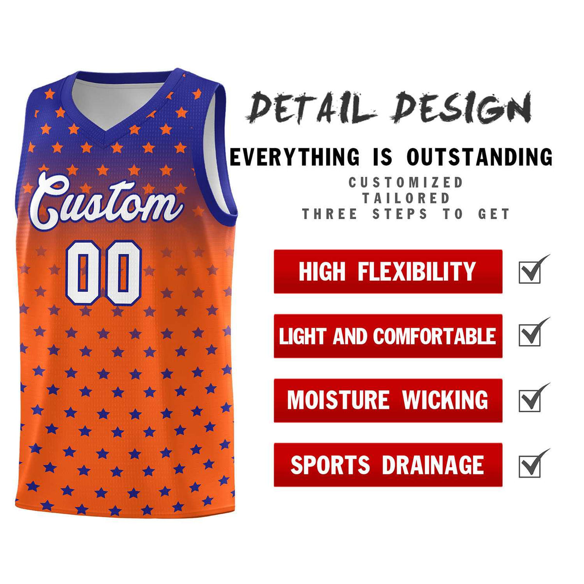 Custom Royal Orange Gradient Start Pattern Basketball Jersey Kits|KXKSHOP