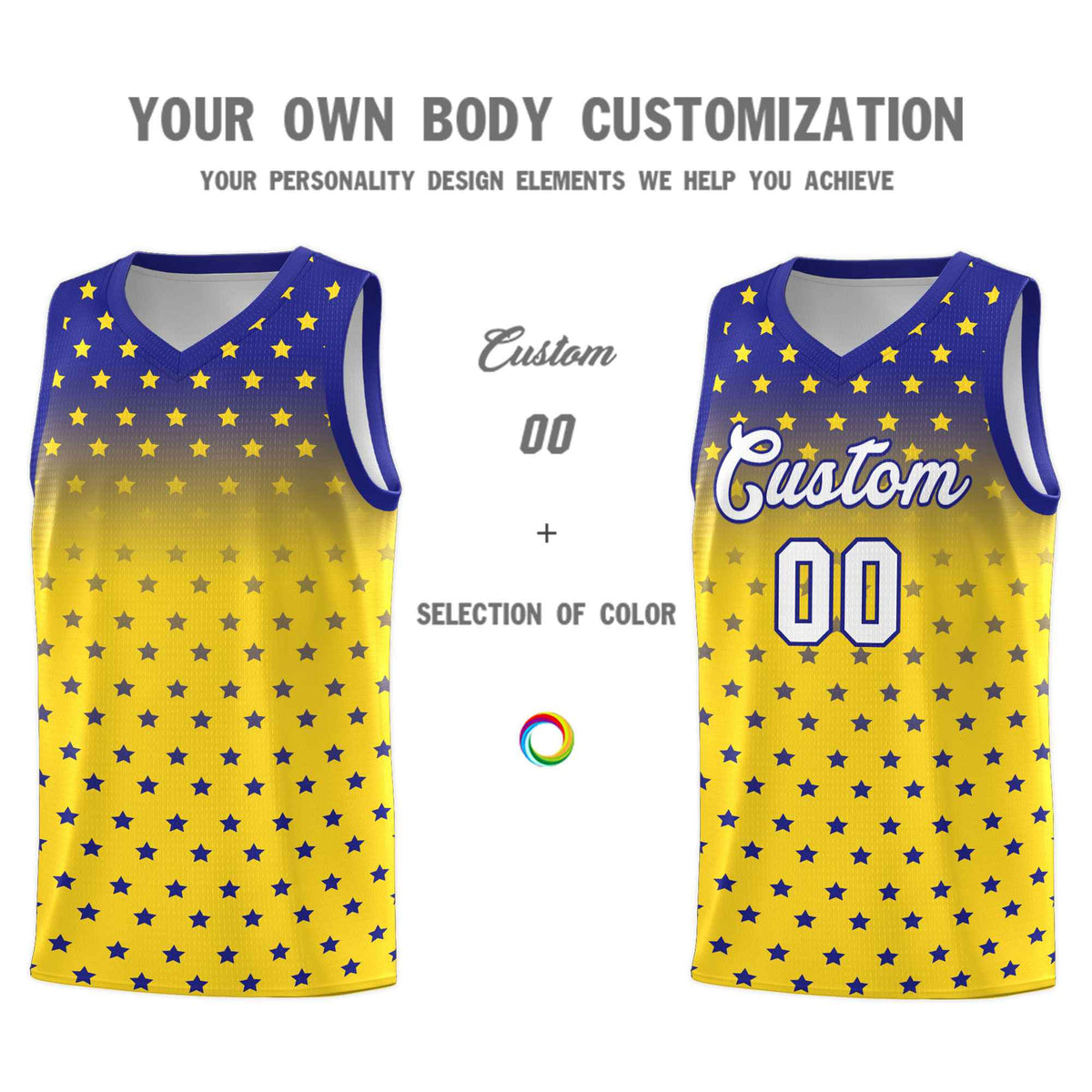 Custom Royal Gold Gradient Start Pattern Basketball Jersey Kits|KXKSHOP