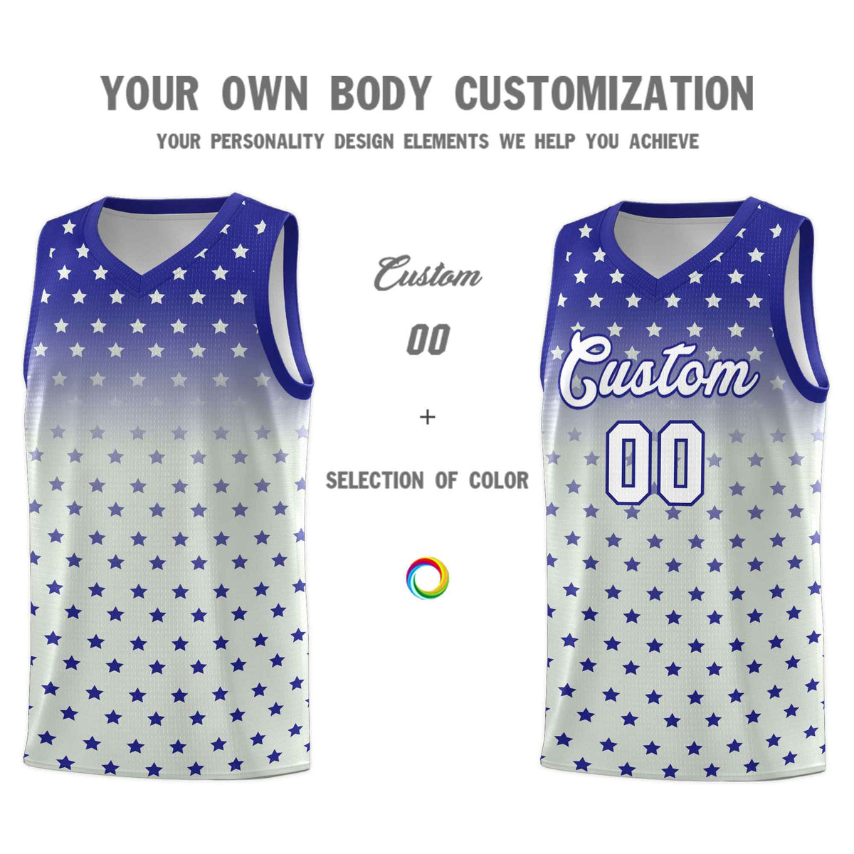 Custom Royal Gray Gradient Start Pattern Basketball Jersey Kits|KXKSHOP