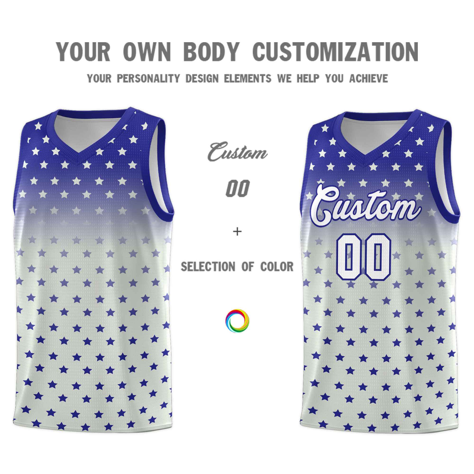 Custom Royal Gray Gradient Start Pattern Basketball Jersey Kits|KXKSHOP