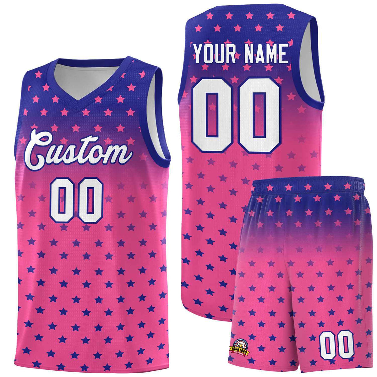 Custom Royal Pink Gradient Start Pattern Basketball Jersey Kits|KXKSHOP