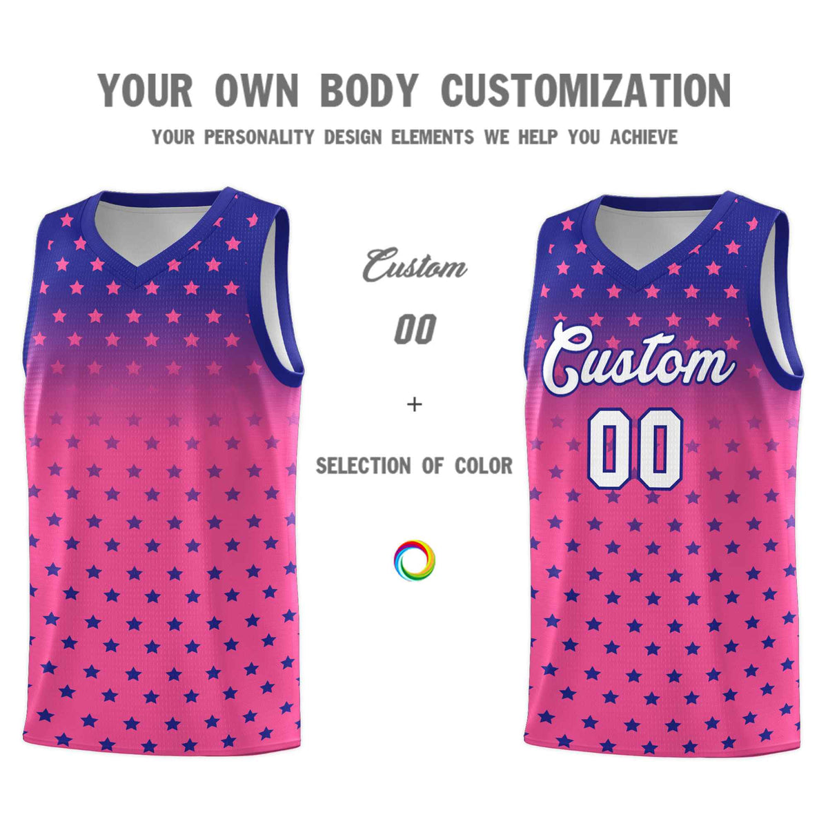 Custom Royal Pink Gradient Start Pattern Basketball Jersey Kits|KXKSHOP