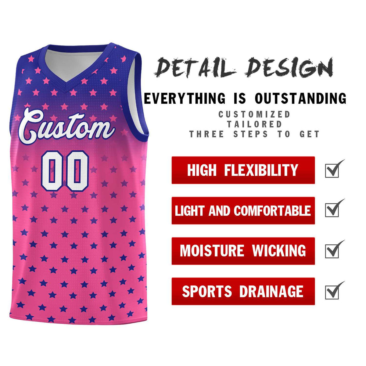 Custom Royal Pink Gradient Start Pattern Basketball Jersey Kits|KXKSHOP