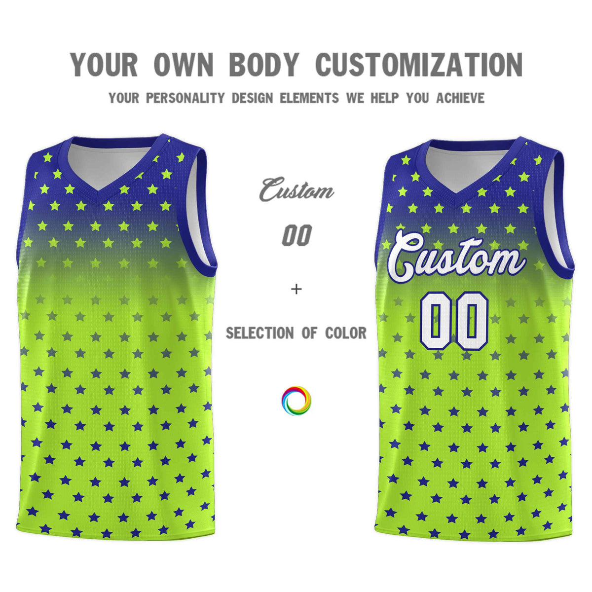 Custom Royal Light Green Gradient Start Pattern Basketball Jersey Kits|KXKSHOP
