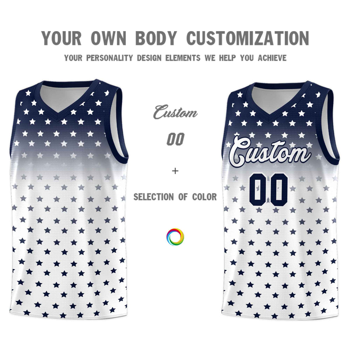 Custom Navy White Gradient Start Pattern Basketball Jersey Kits|KXKSHOP