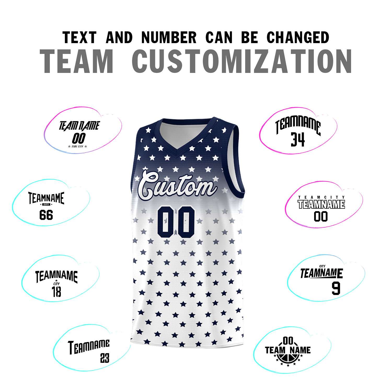 Custom Navy White Gradient Start Pattern Basketball Jersey Kits|KXKSHOP