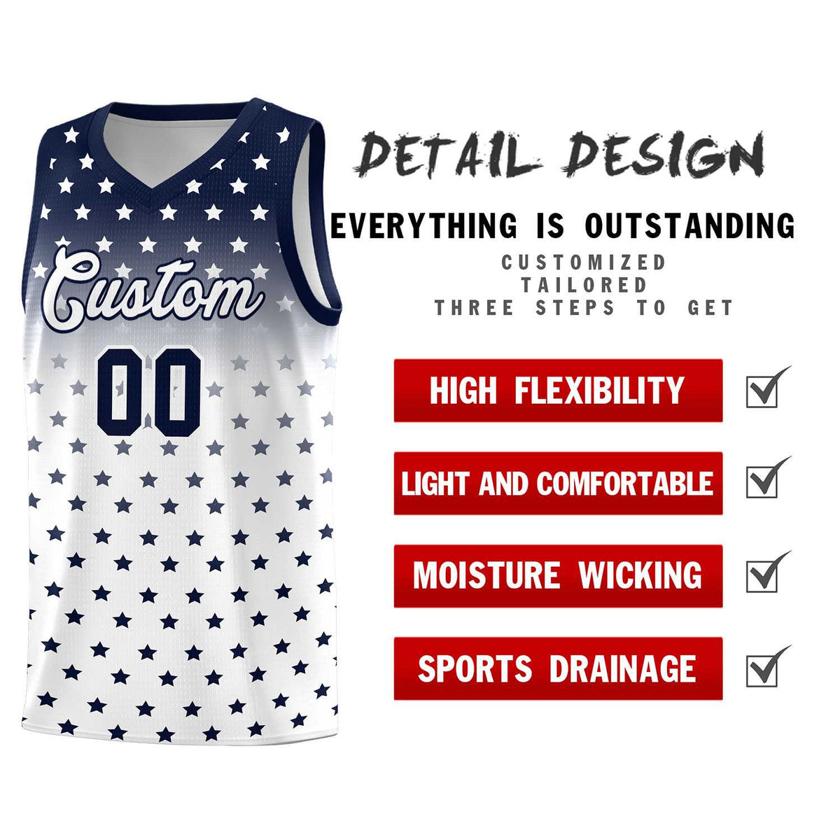 Custom Navy White Gradient Start Pattern Basketball Jersey Kits|KXKSHOP