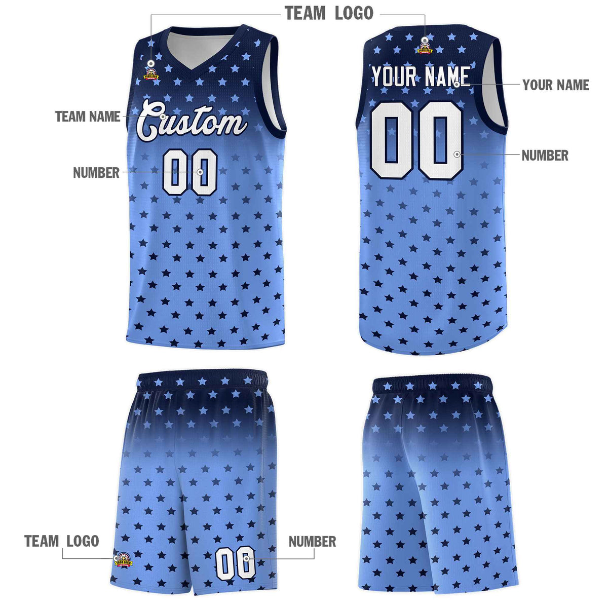 Custom Navy Light Blue Gradient Start Pattern Basketball Jersey Kits|KXKSHOP